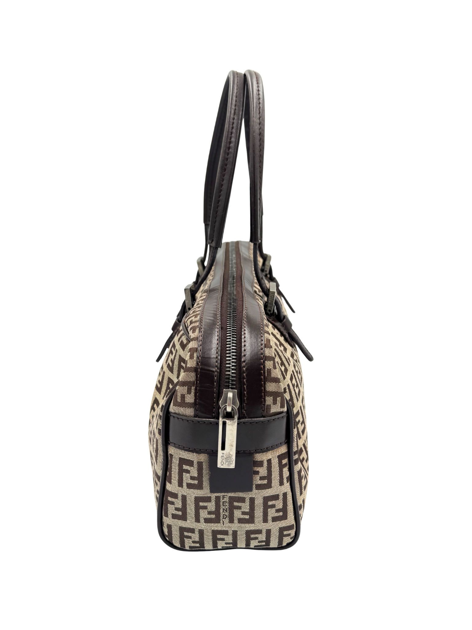 Vintage FF Zucchino Bauletto Shoulder Bag in Brown Monogram Logo Jacquard Fabric