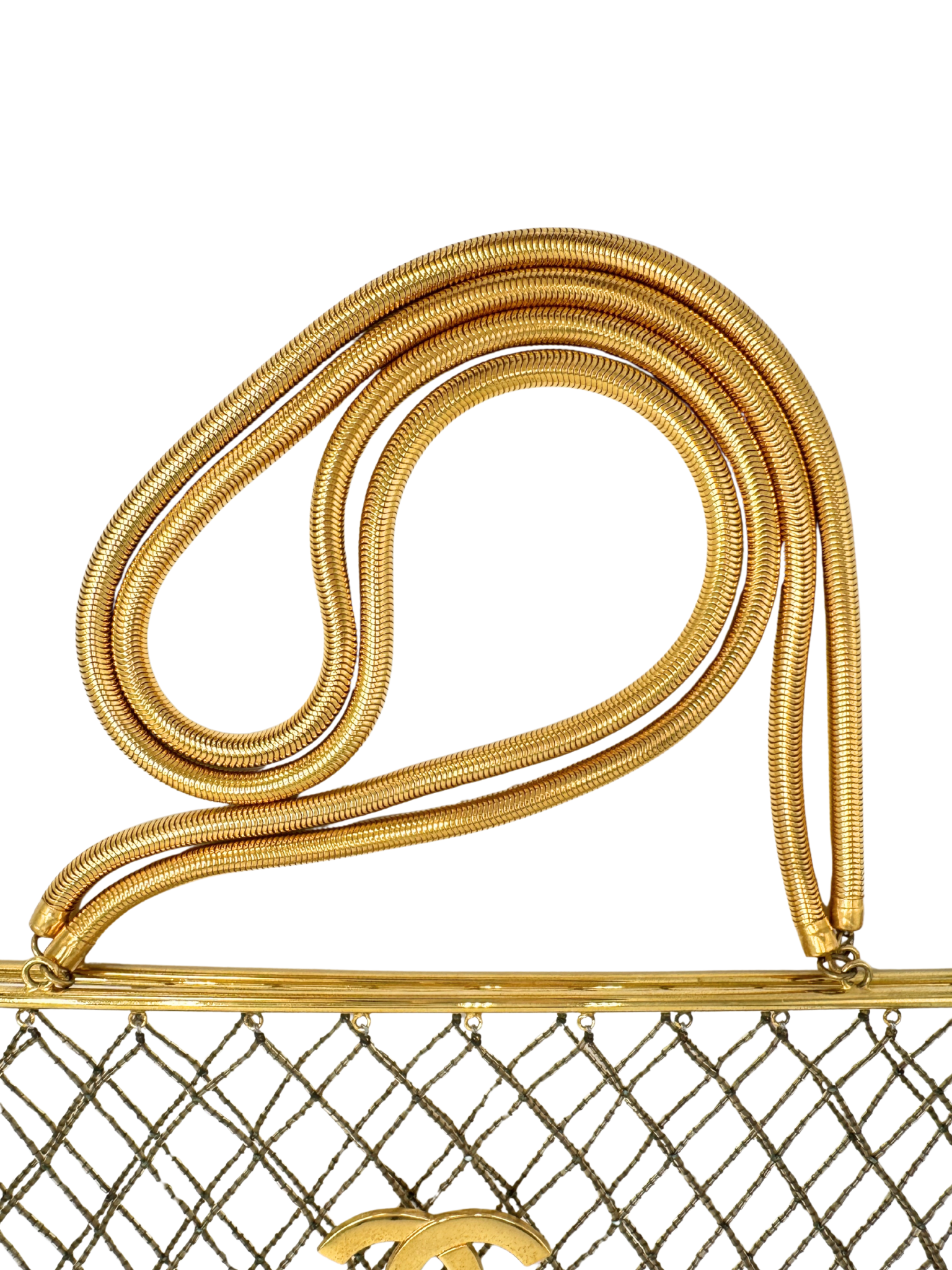 Rare Vintage 1997 Runway XL Metal Cage Shopping Tote Bag in 24k Gold Plated Hardware