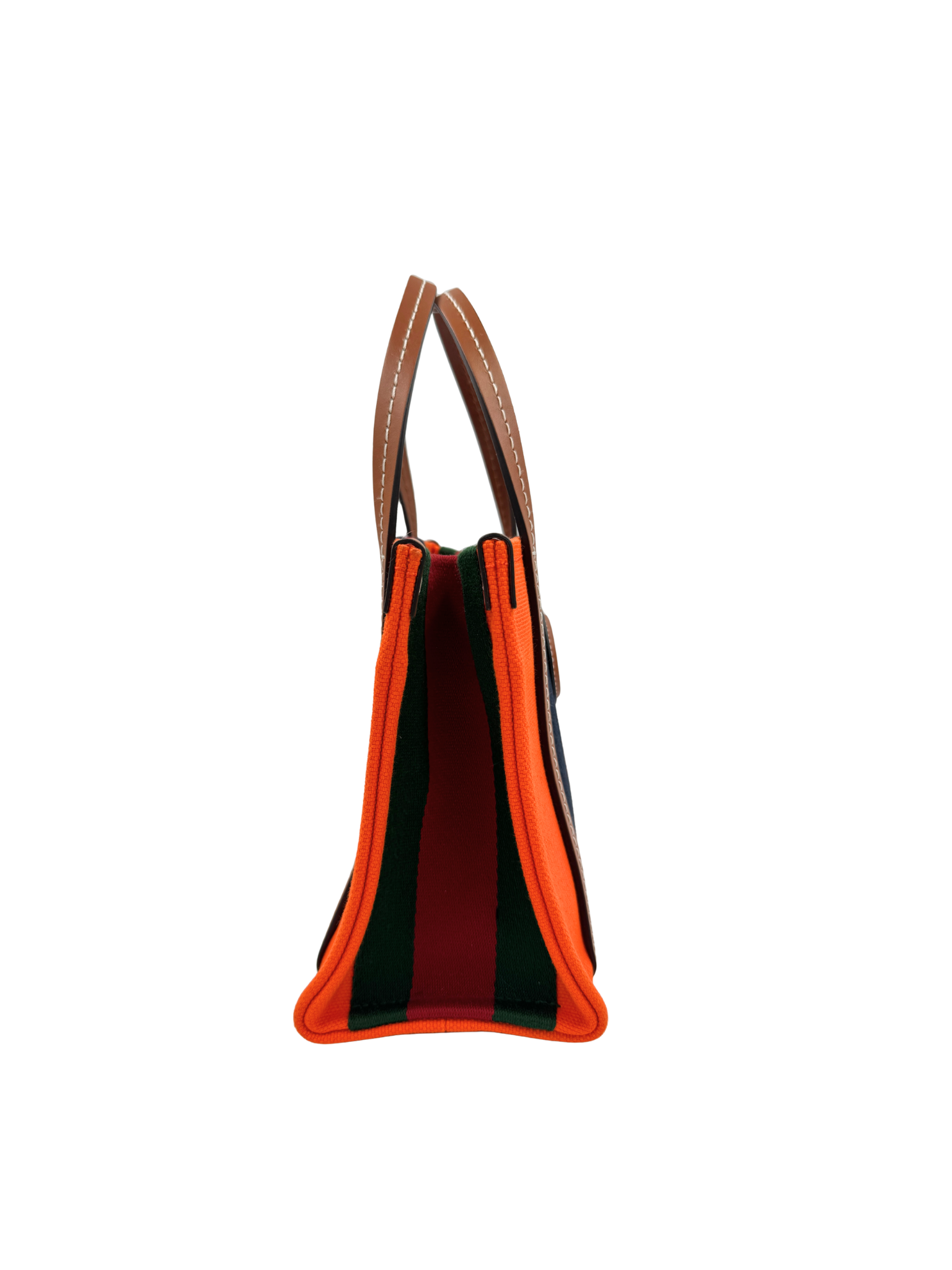 Small Interlocking GG Web Shopping Tote Bag with Top Handle in Orange Canvas
