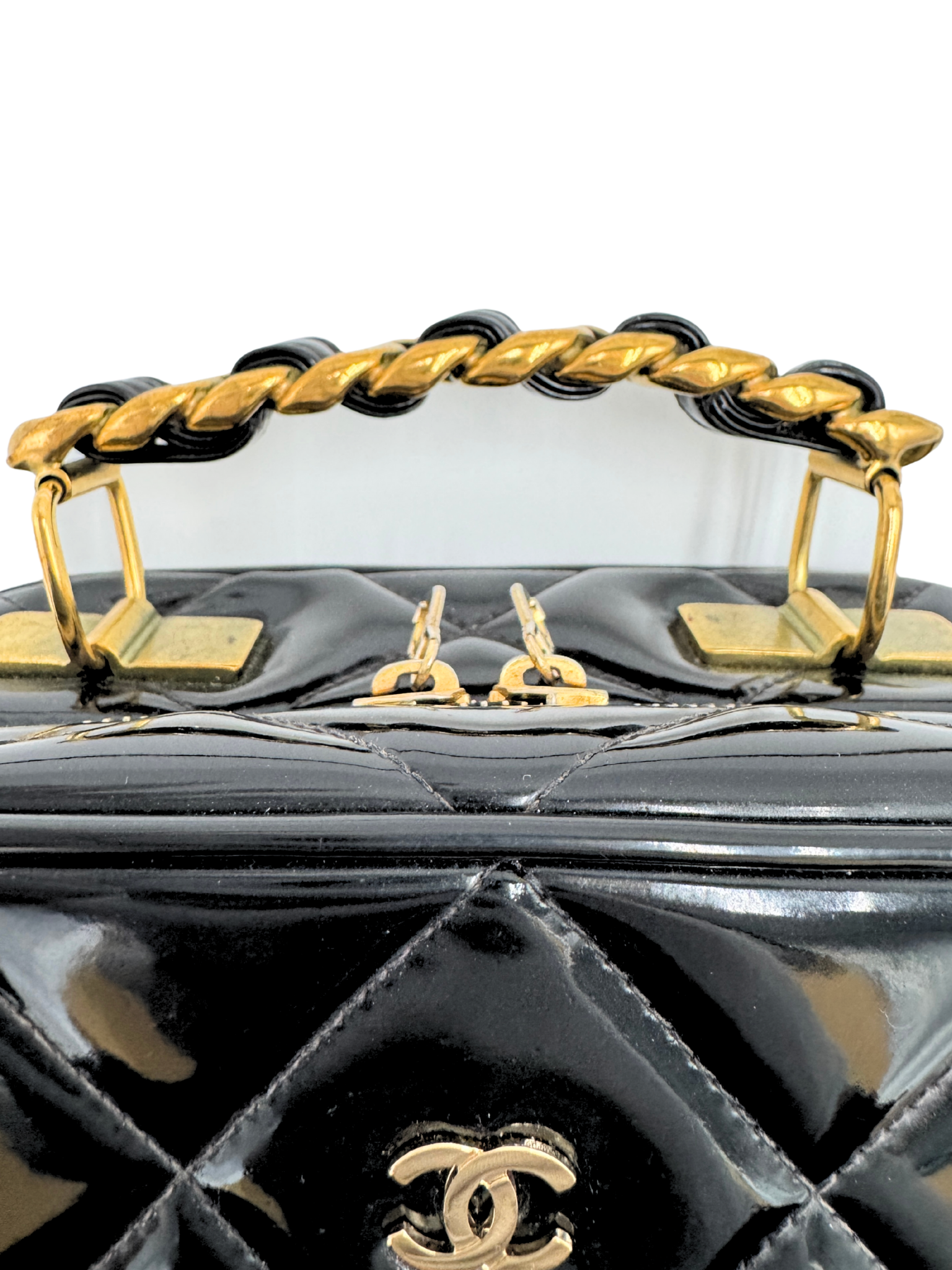 Vintage 1995 Barbie Collection CC Logo Rectangular Vanity Case in Black Patent Leather