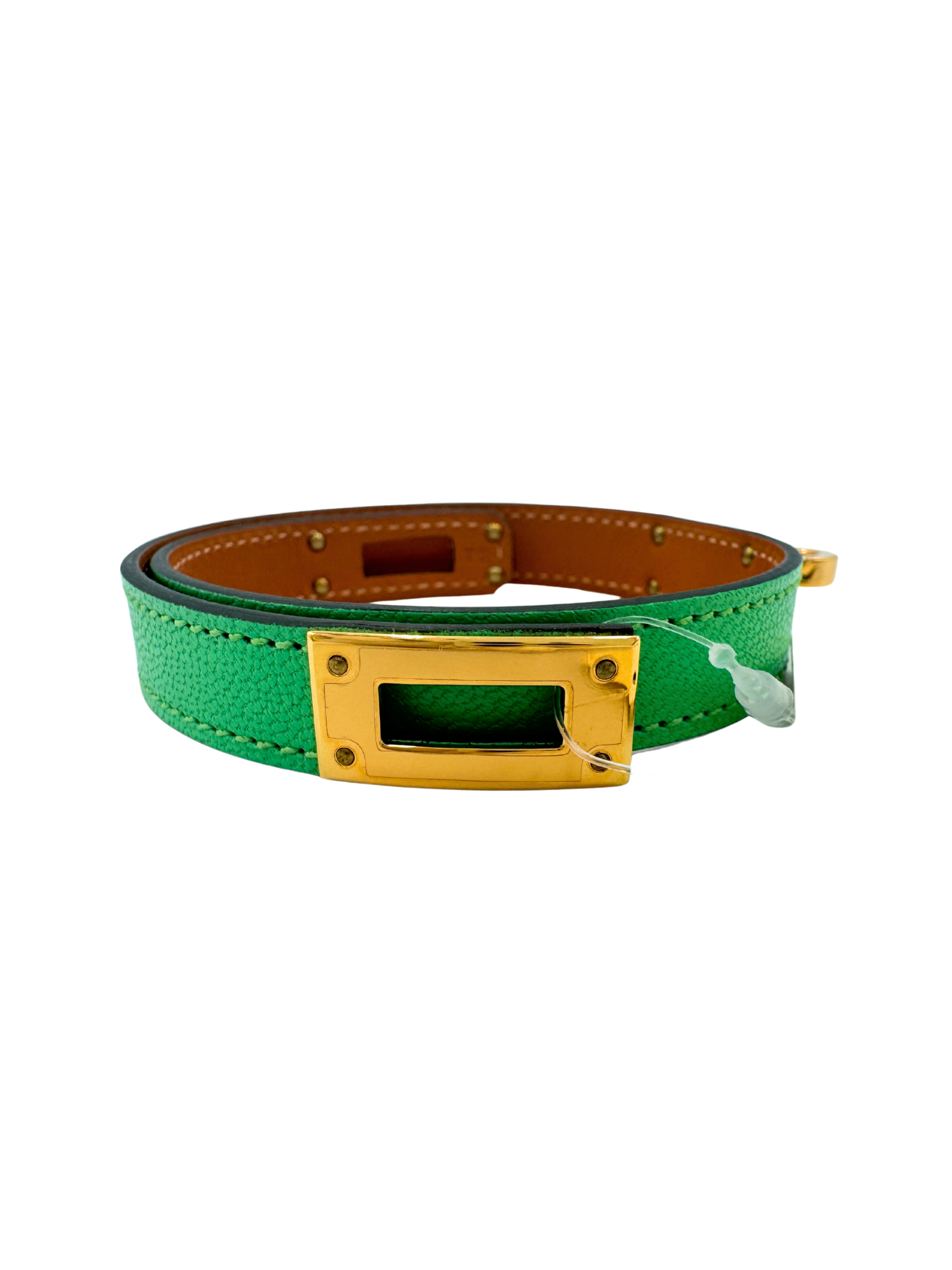 Size T2 Kelly Double Tour Bracelet in Vert Comics Chevre Chamkila Goatskin Leather