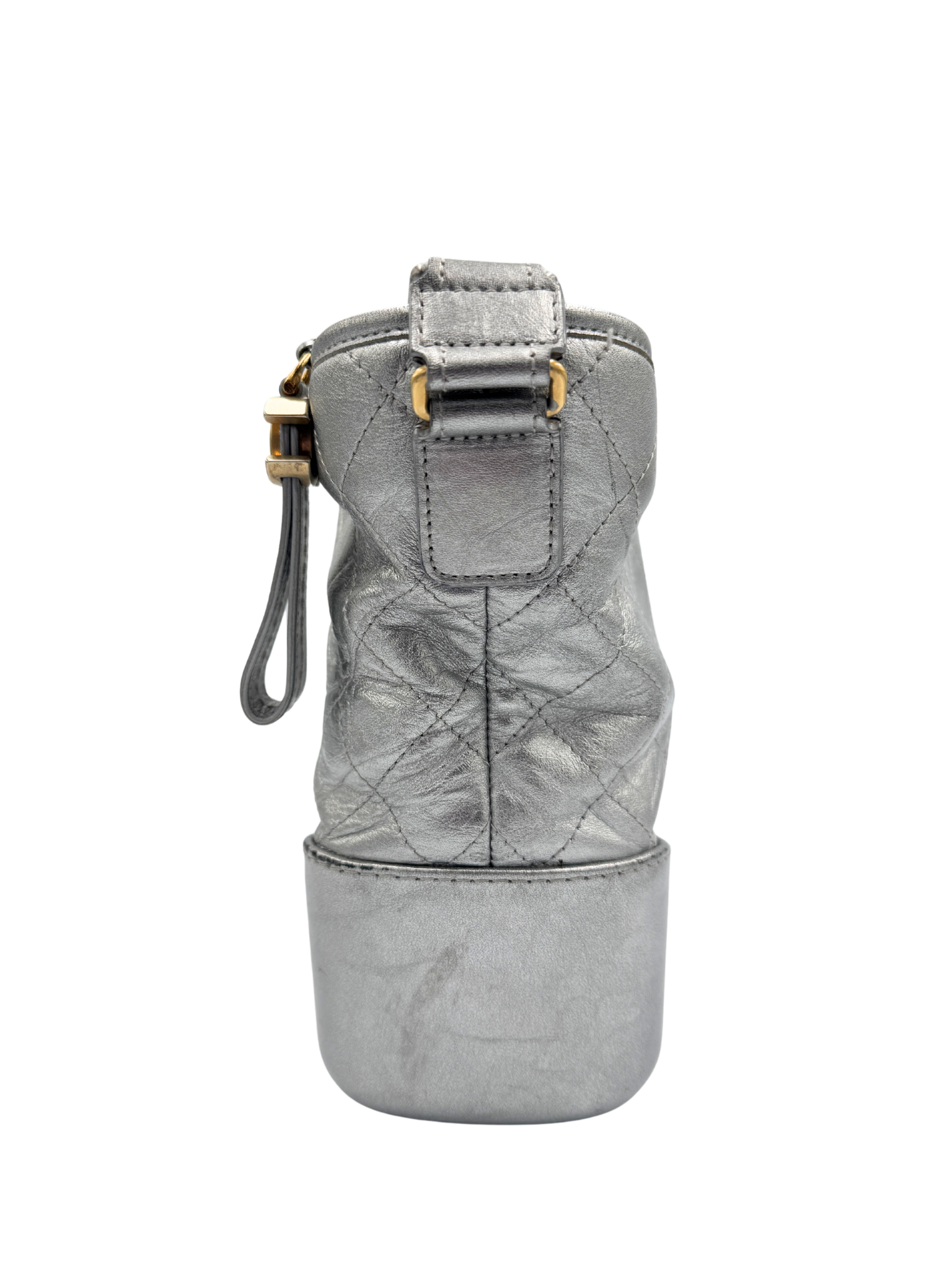 Medium Gabrielle Hobo Shoulder Bag in Aged Silver Calfskin Leather