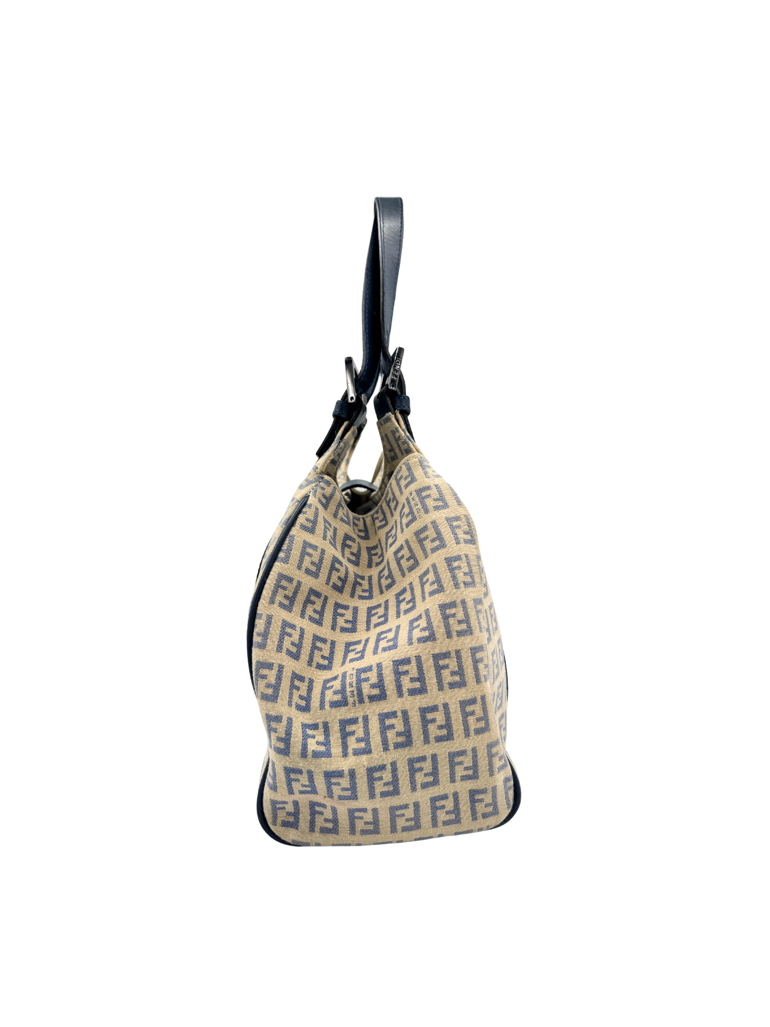 Vintage FF Zucchino Monogram Trapezoid Shoulder Bag in Ivory and Navy Canvas