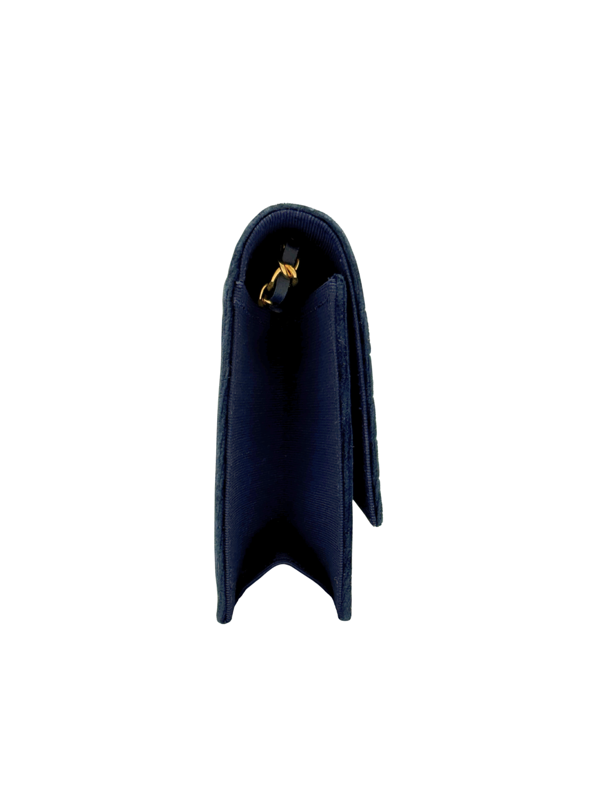 Vintage Karl Lagerfeld Era CC Matelasse Quilted Single Flap Shoulder Bag in Navy Velvet