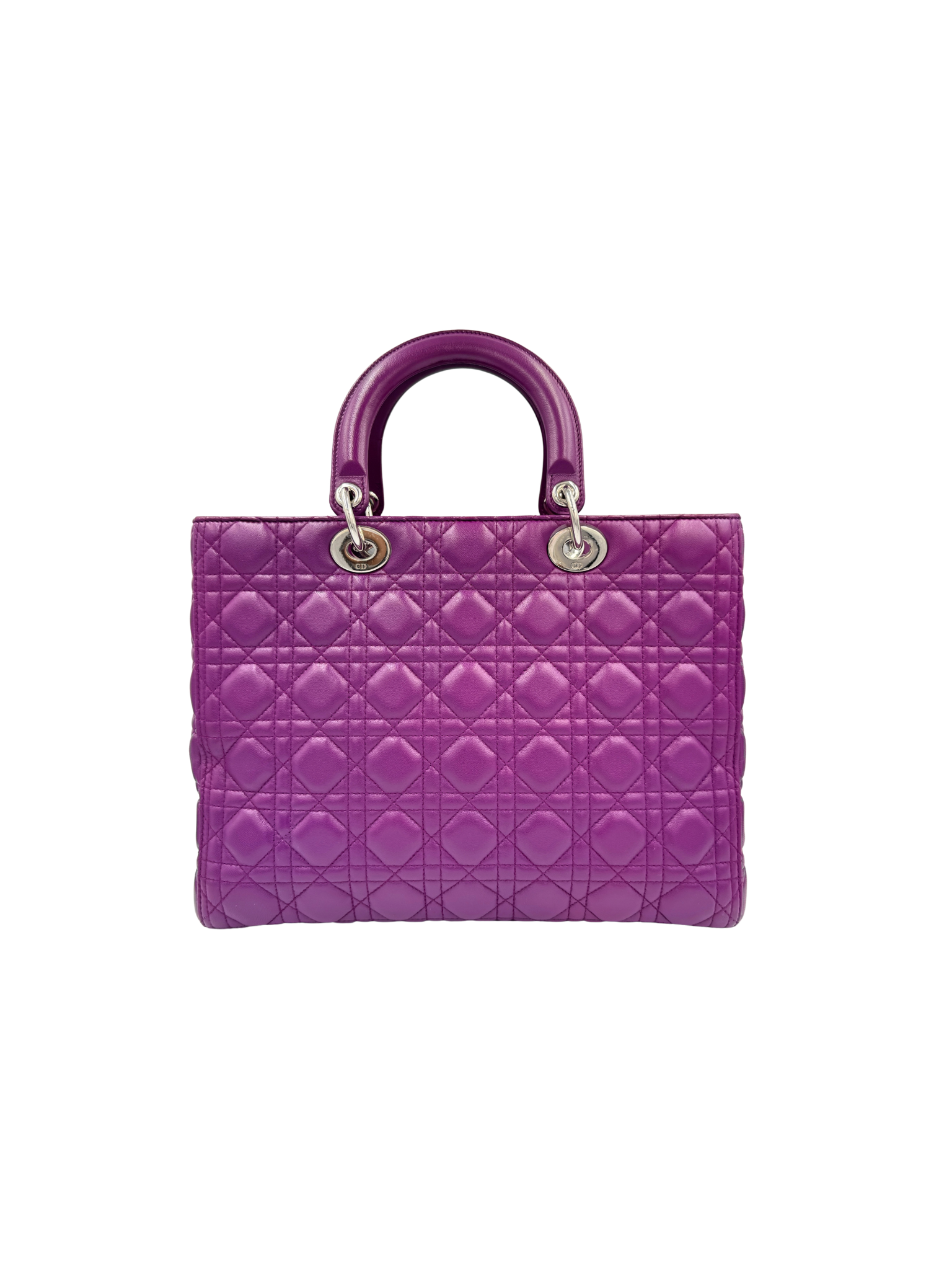 Large Classic Cannage Quilted Lady Dior Tote Bag in Purple Leather