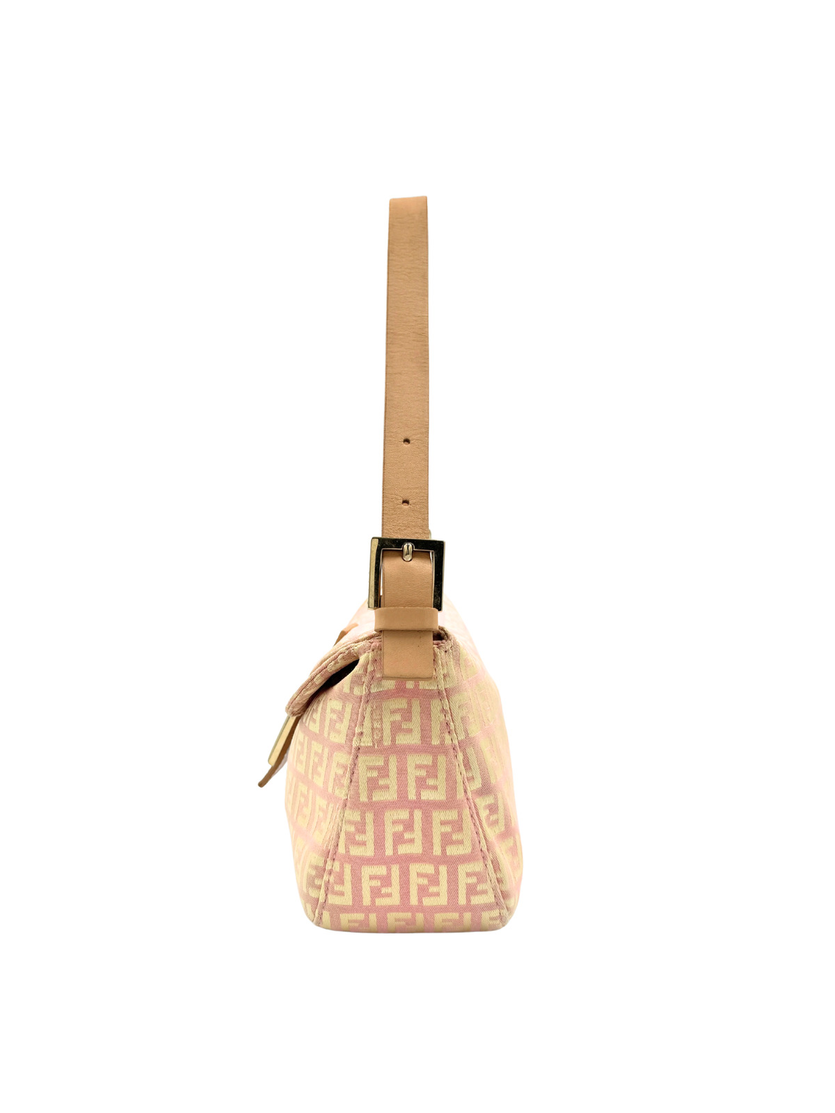 Vintage Zucchino FF Baguette Shoulder Bag in Pink and Ivory Monogram Canvas