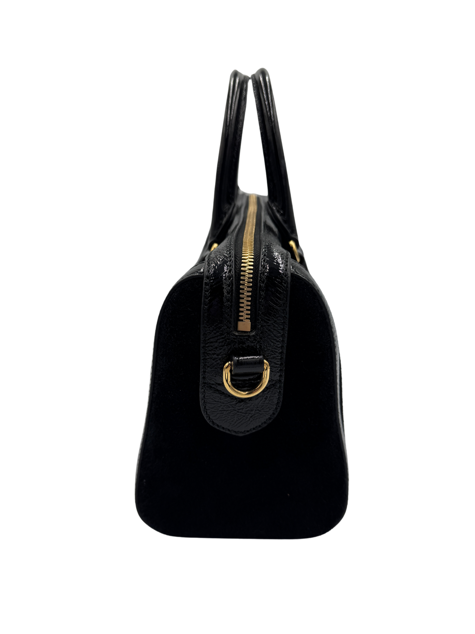 Ophidia Boston Bag in Black Suede & Patent Leather