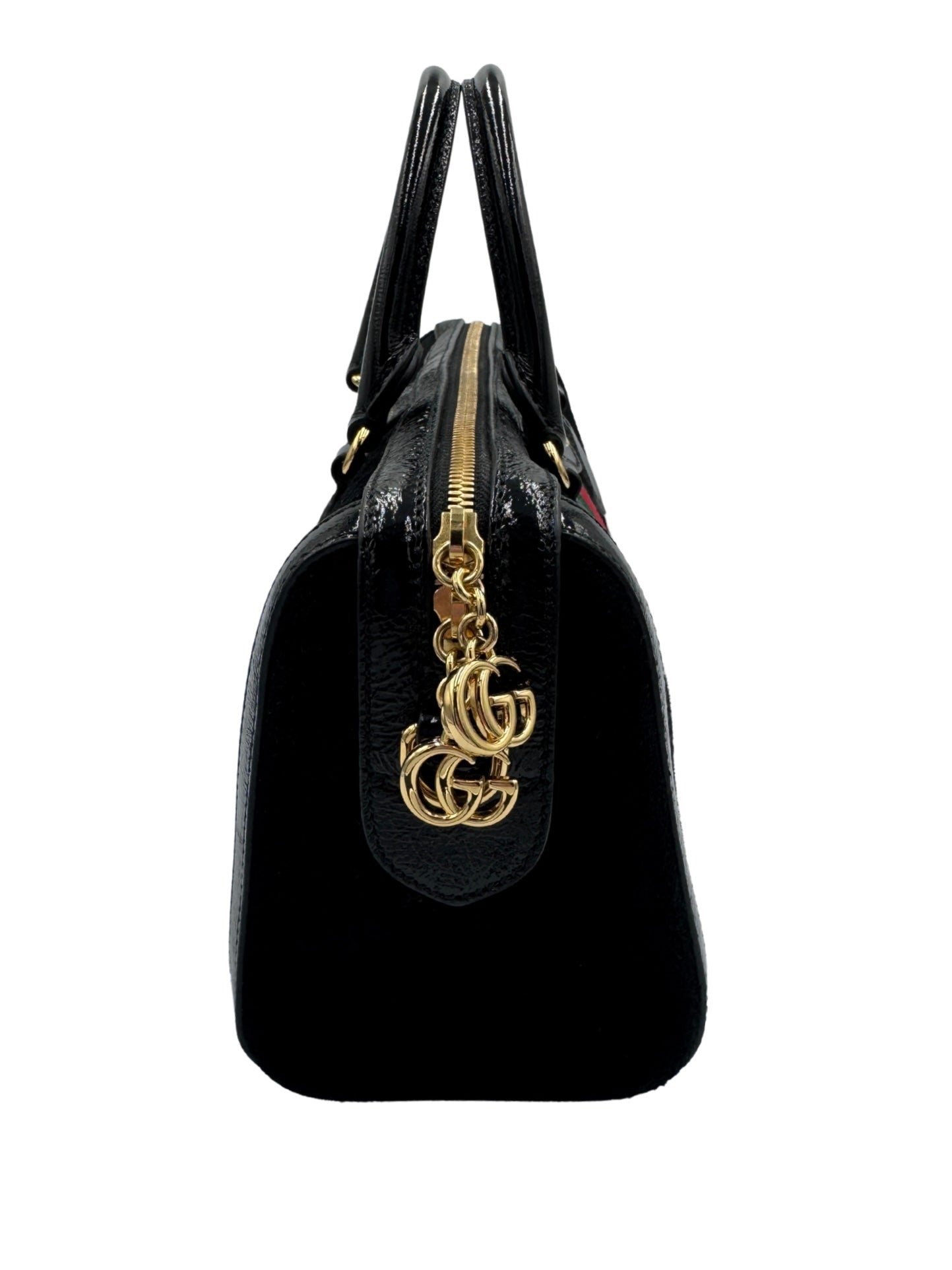 Ophidia Boston Bag in Black Suede & Patent Leather