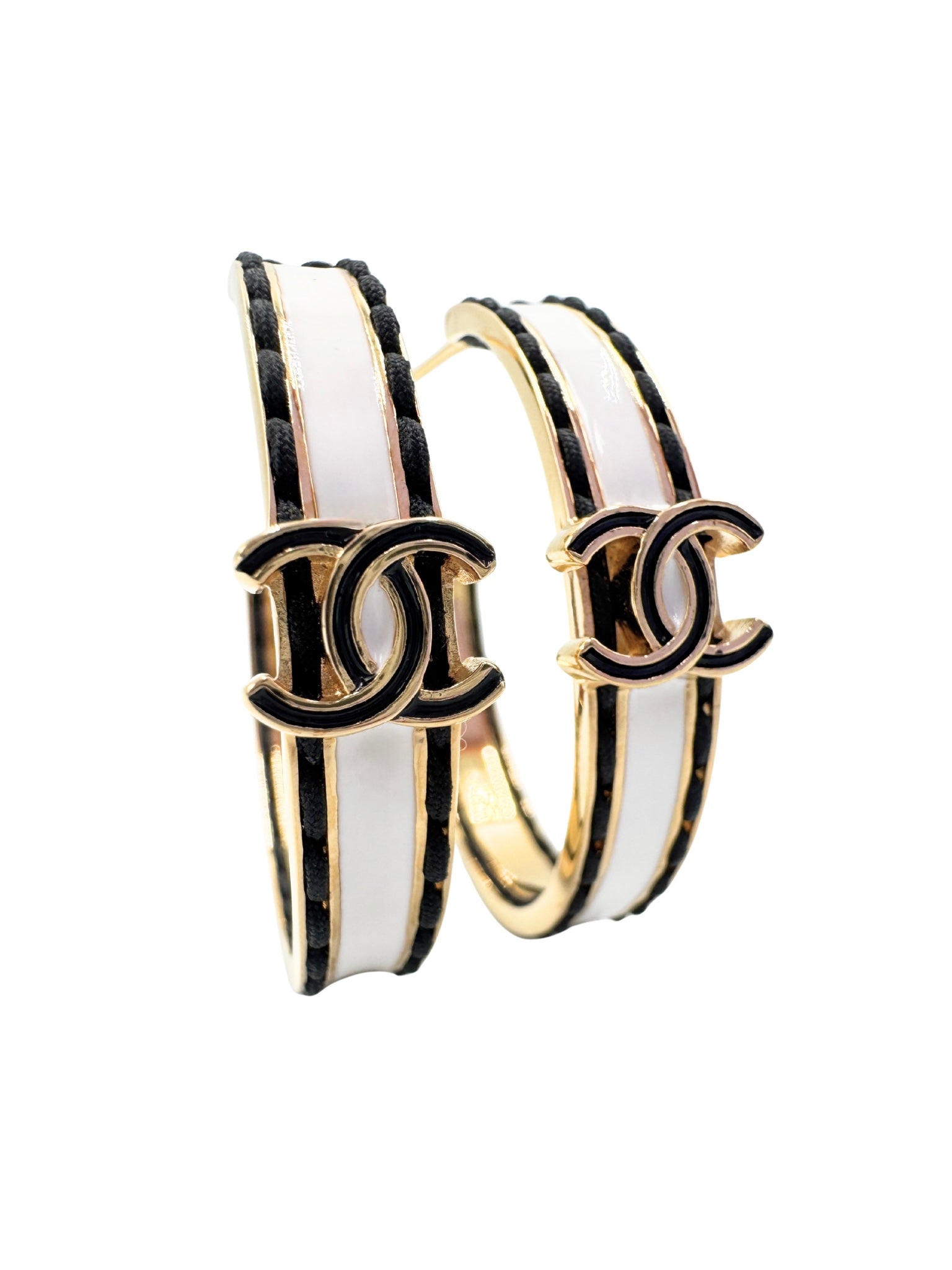 2024 CC Hoop Earrings in White & Black Enamel