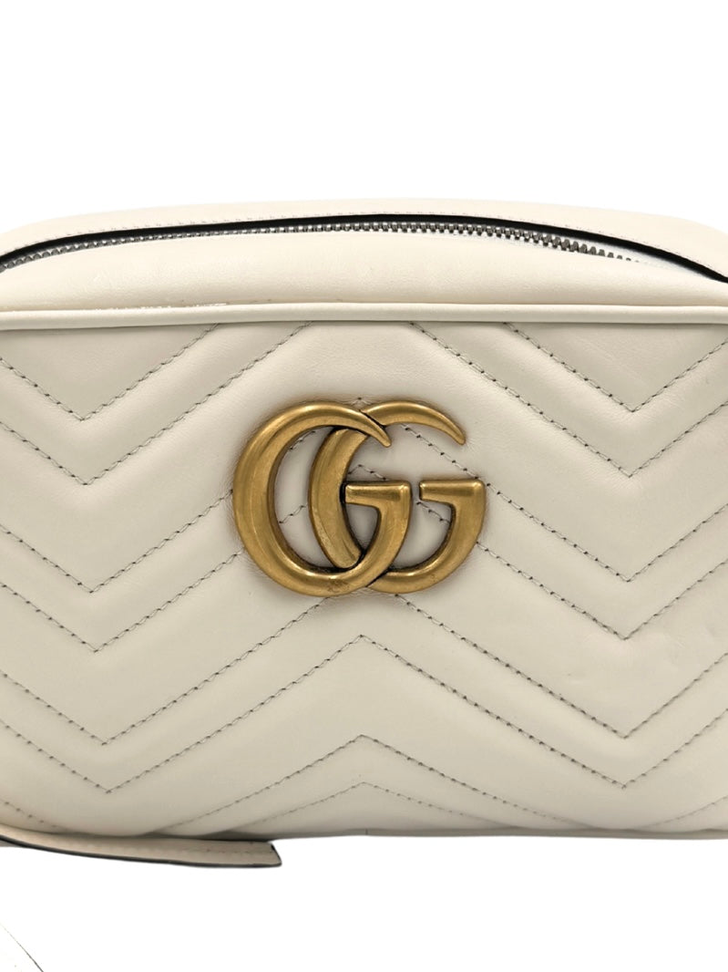 GG Small Marmont Camera Bag in Ivory Leather