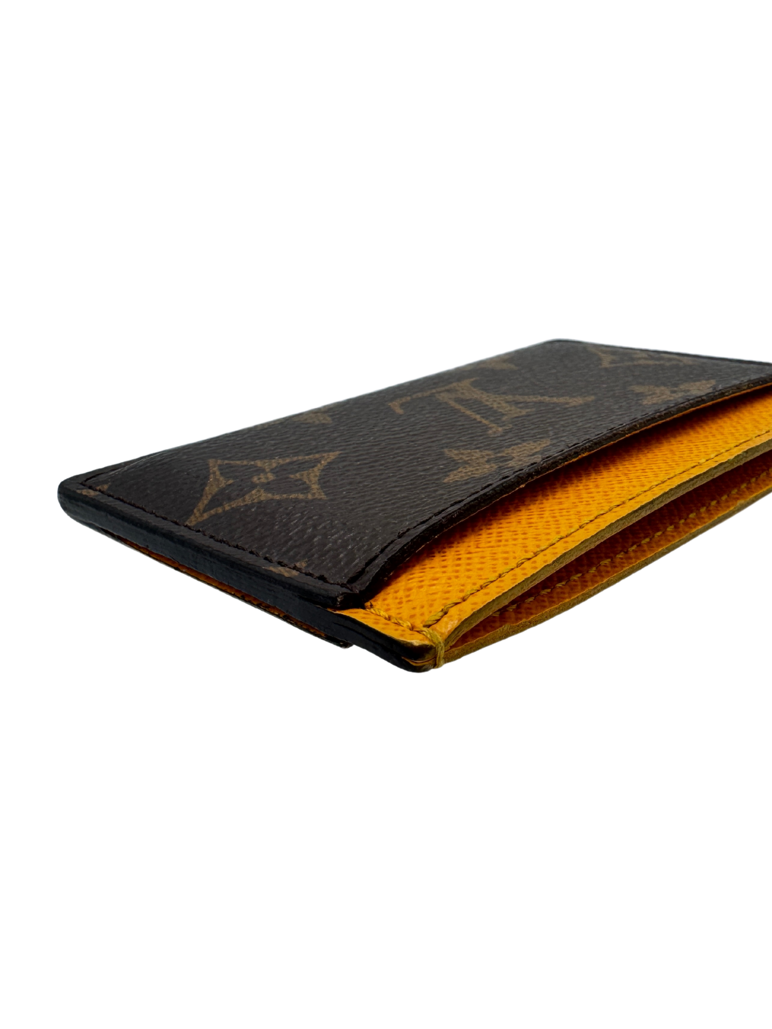 Classic LV Monogram Card Holder Wallet in Coated Canvas with Yellow Accent Leather