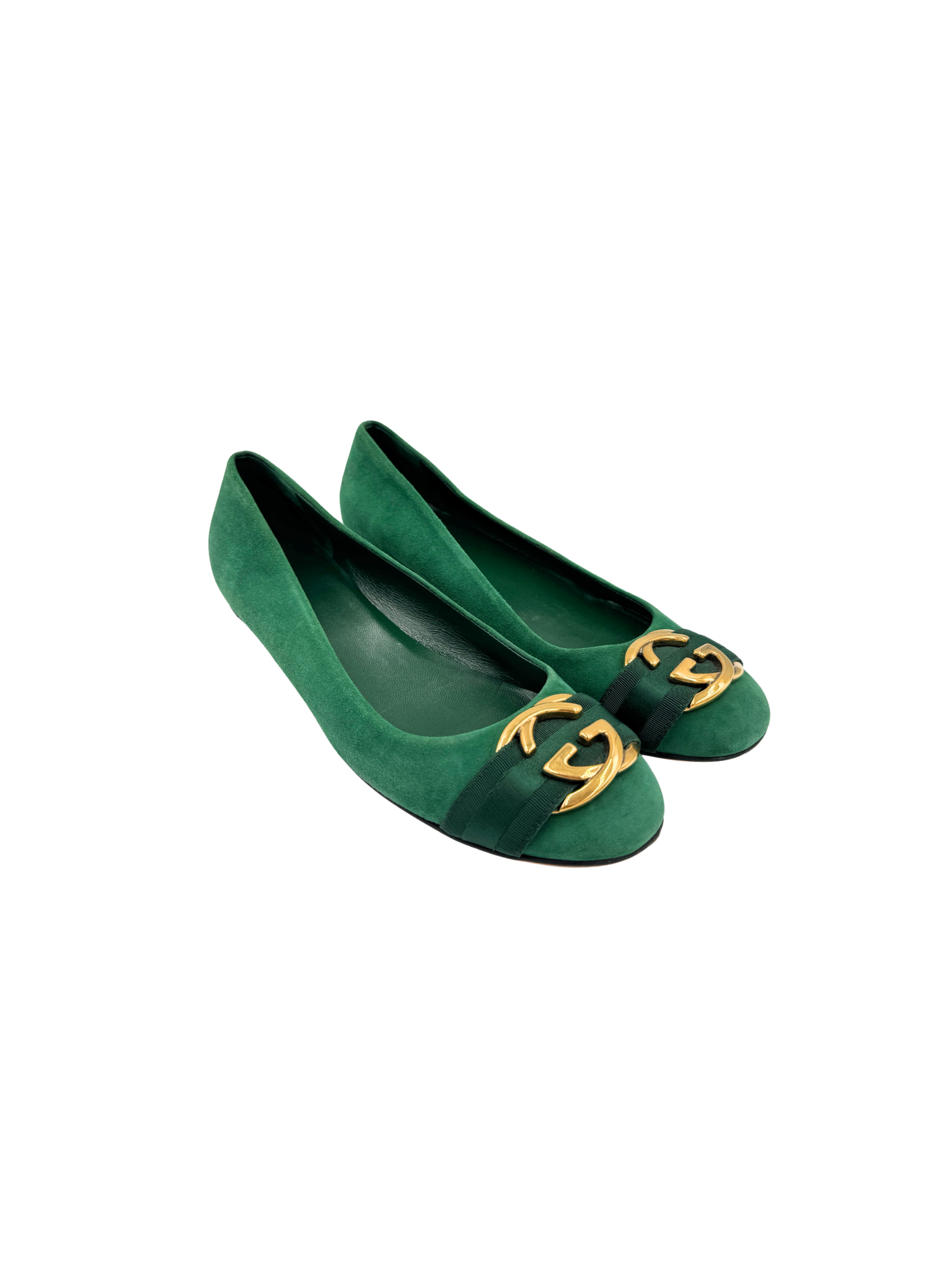 Size 41 GG Logo Ballet Flats in Green Suede