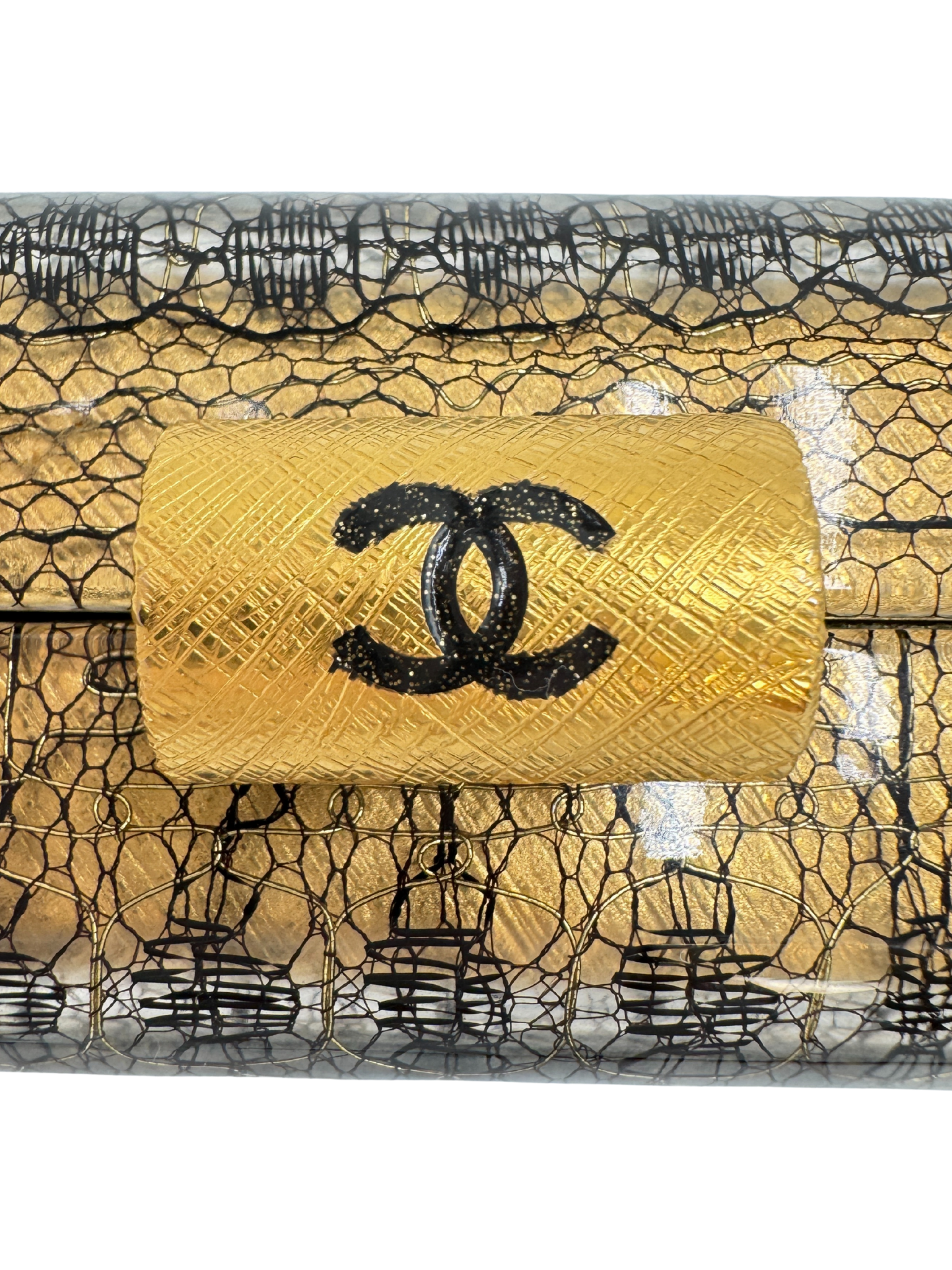 Lace CC Minaudiere in Gold & Black Acrylic Plexiglass