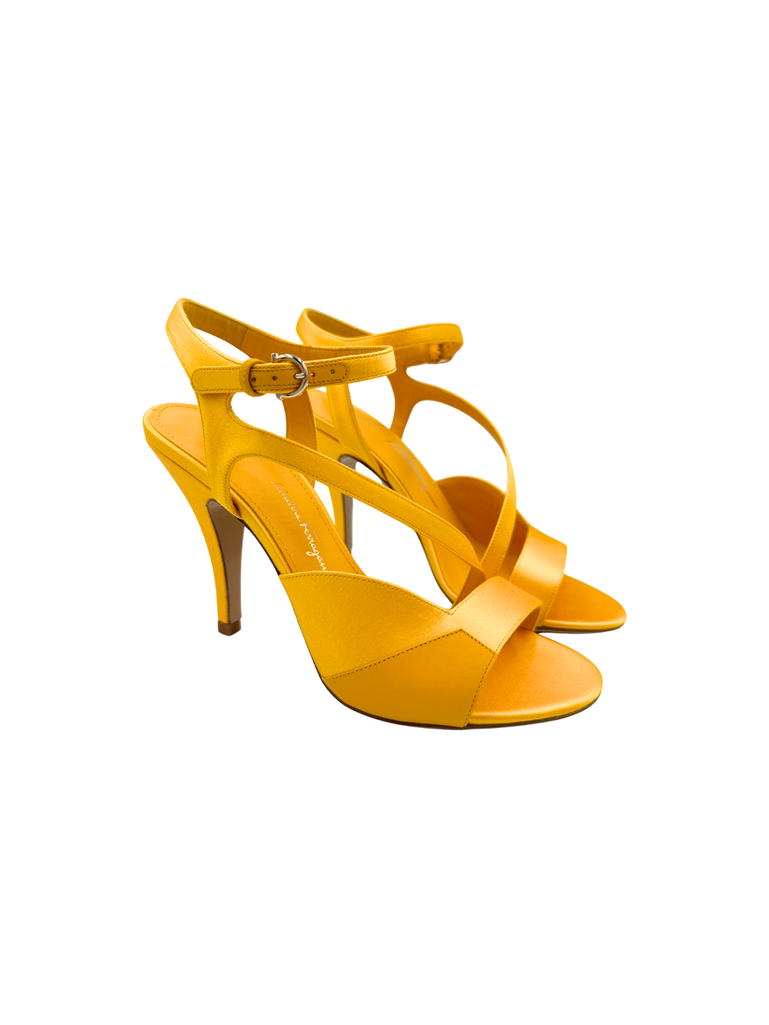 Size 5.5 Olga Sandals with Ankle Strap in Yellow Satin