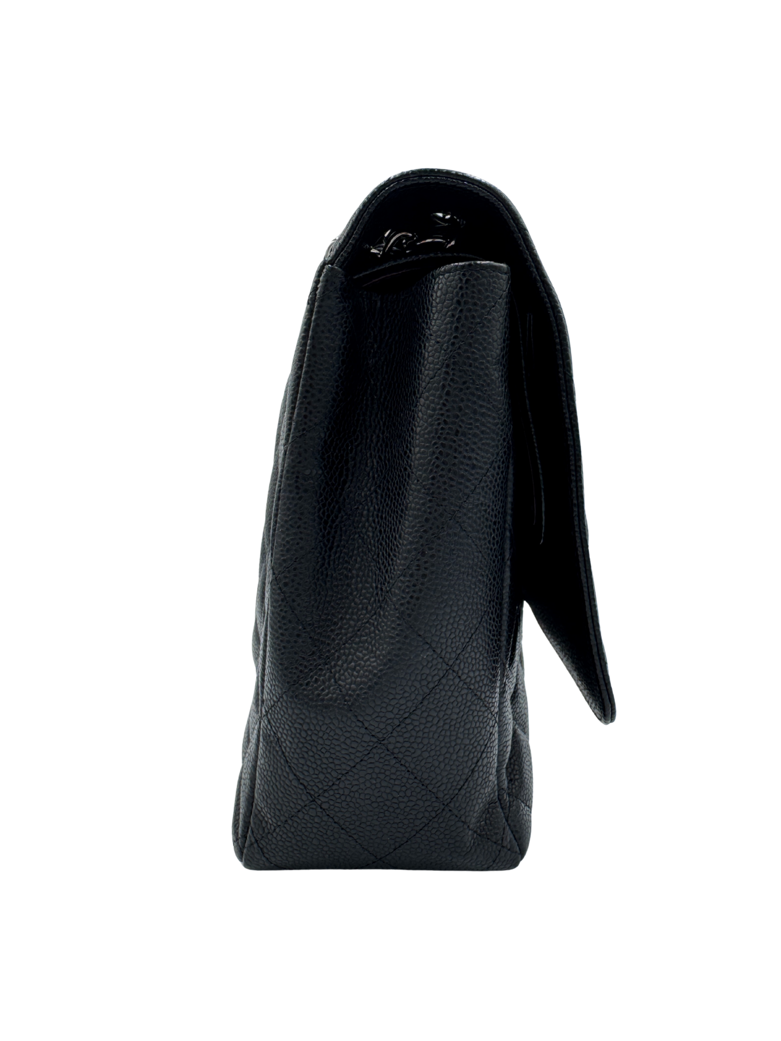 Quilted Maxi Classic Double Flap Shoulder Bag in Black Caviar Leather