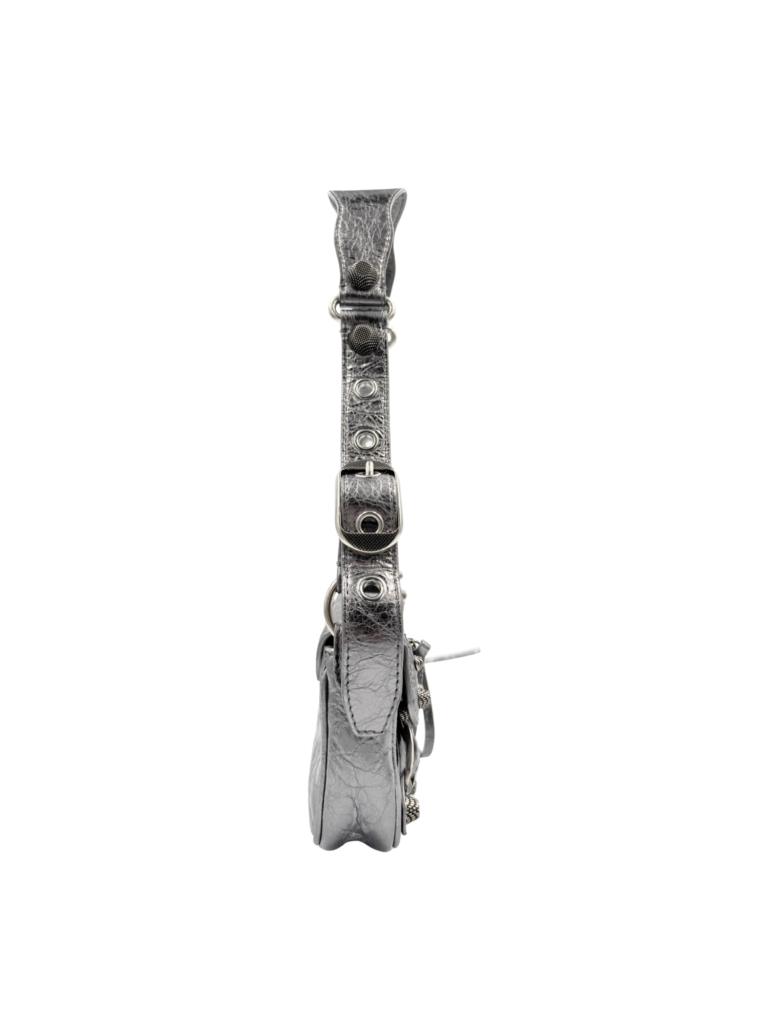 Metallic Small Le Cagole Sling City Shoulder Bag in Aged Silver Pewter Leather