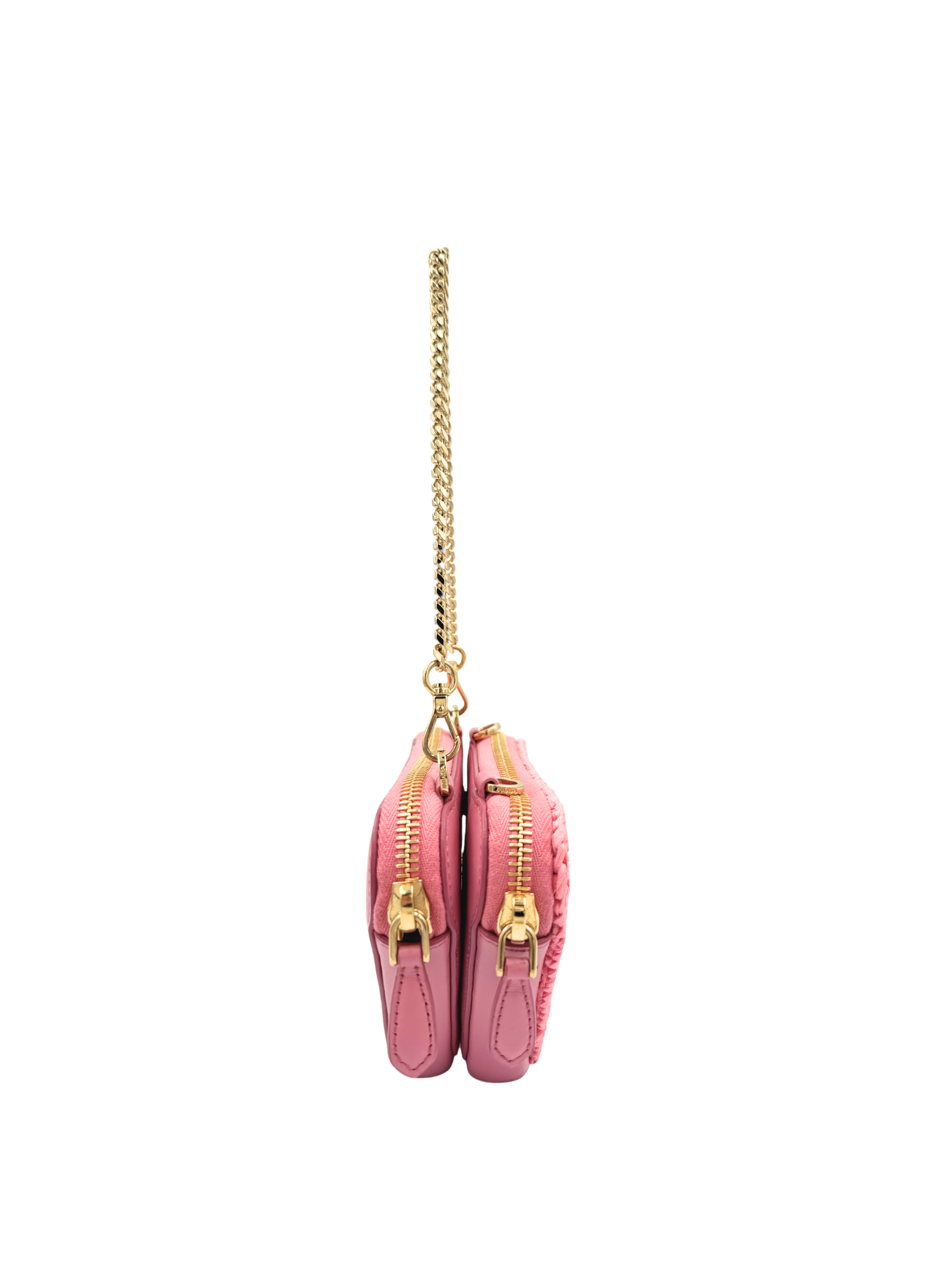 Triangle Logo Shoulder Bag in Pink Crochet Raffia & Leather