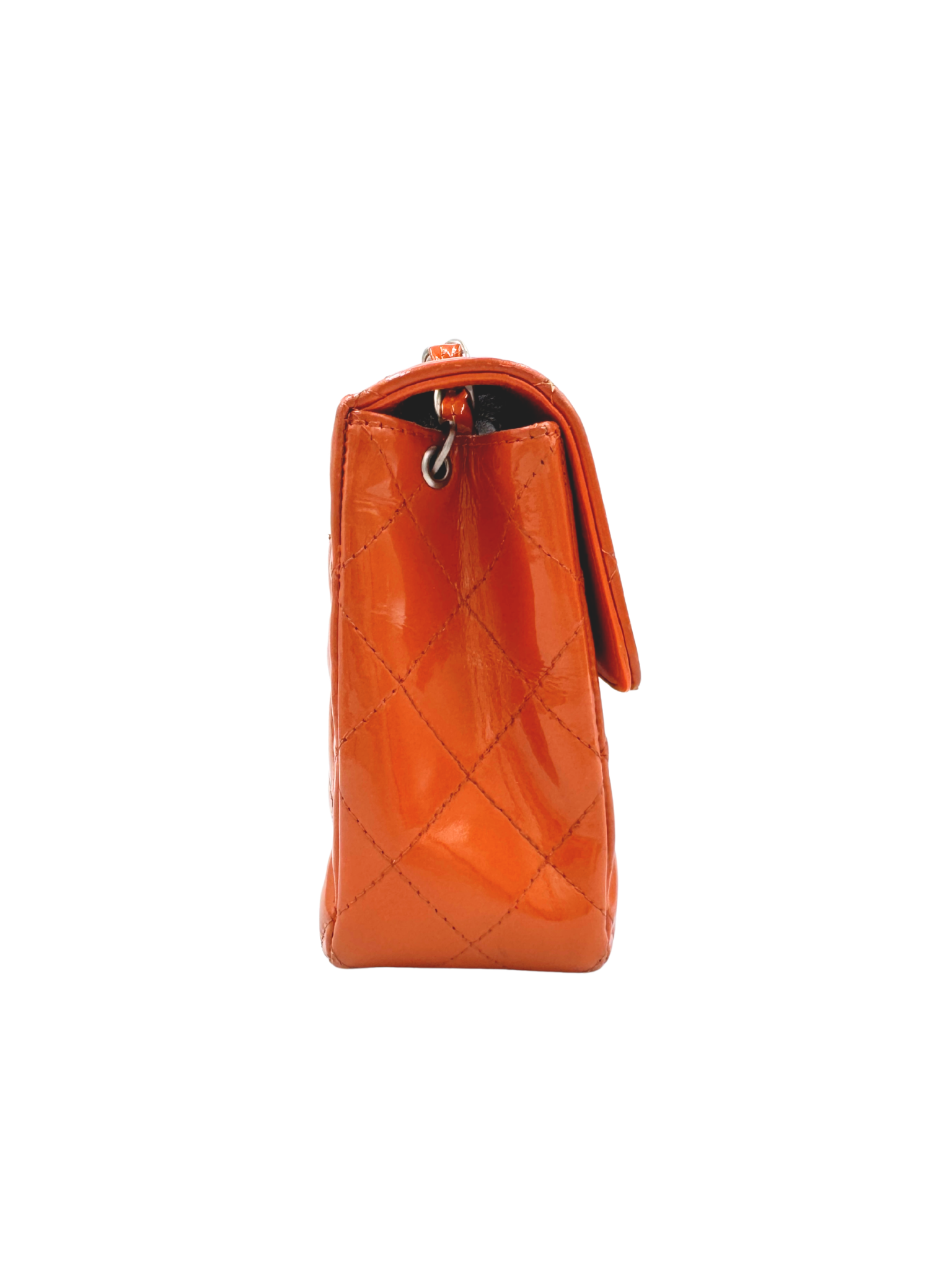 Vintage Karl Lagerfeld Era Square Mini Classic Flap Bag with CC Turnlock in Orange Patent Leather