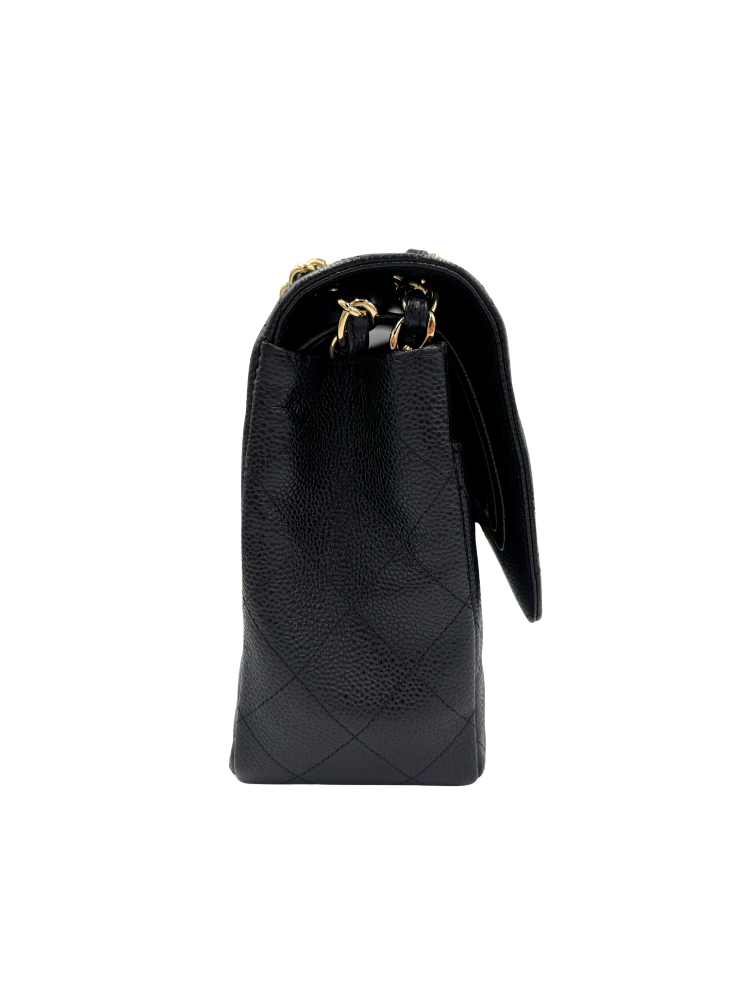 Quilted Jumbo Classic Double Flap Shoulder Bag in Black Caviar Leather