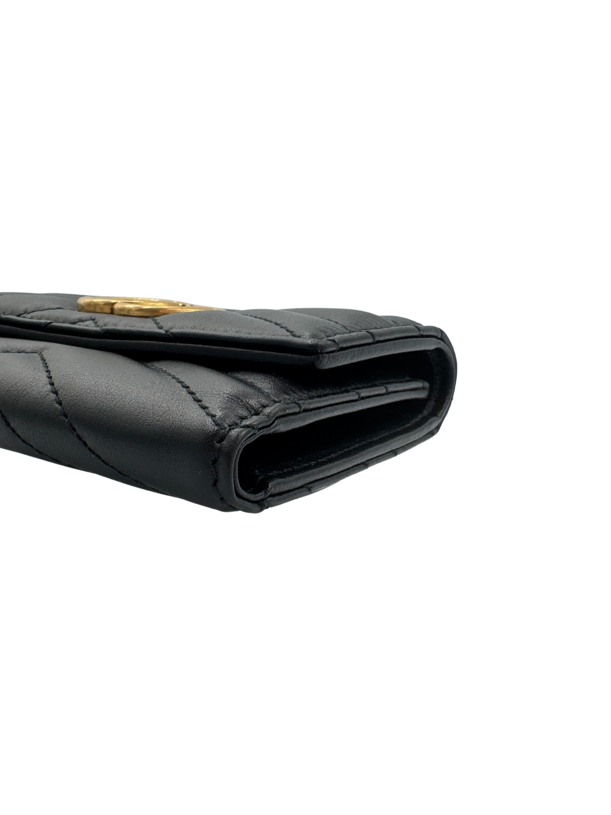 GG Marmont Tri-Fold Compact Wallet in Black Leather