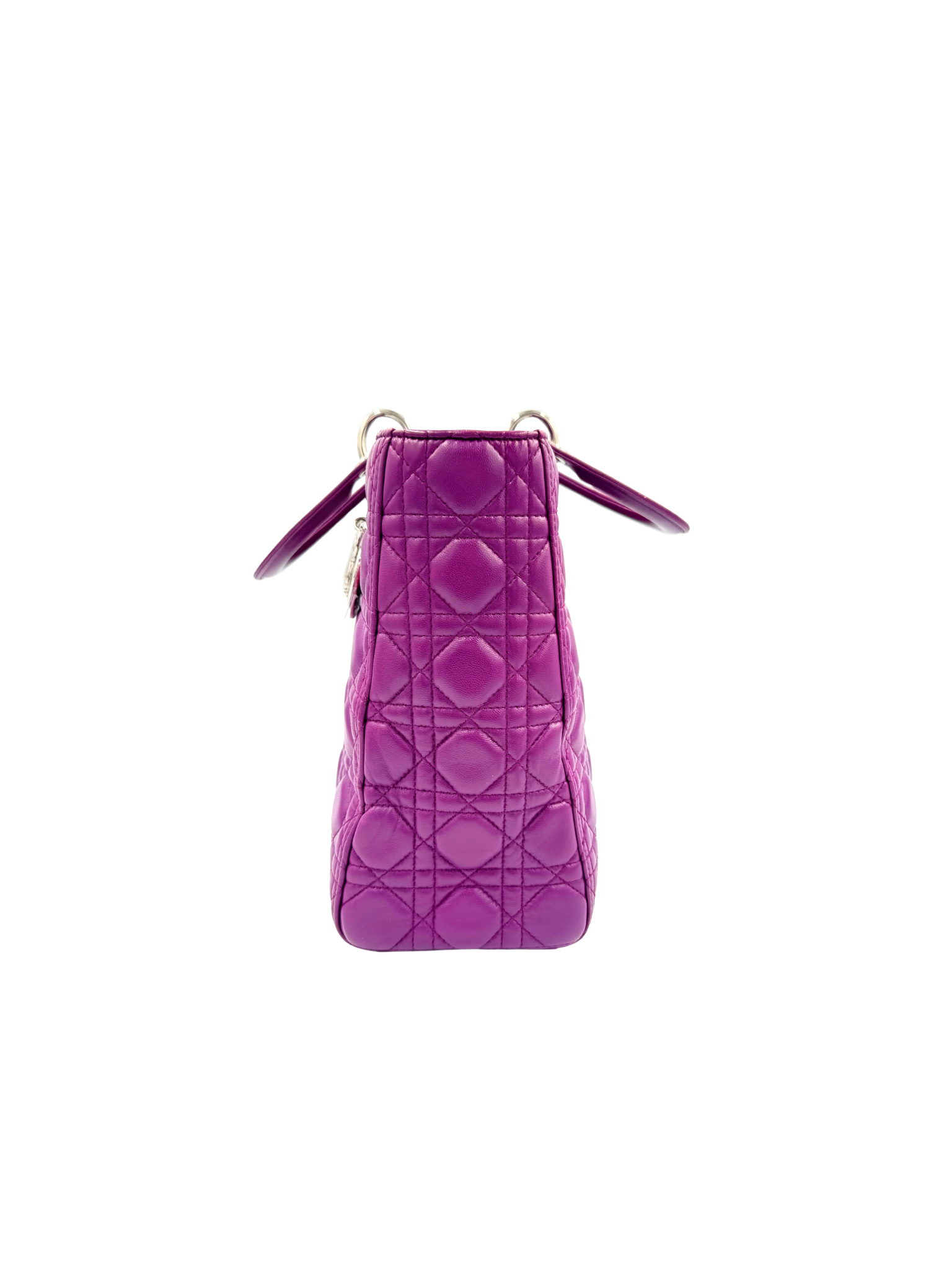 Large Classic Cannage Quilted Lady Dior Tote Bag in Purple Leather