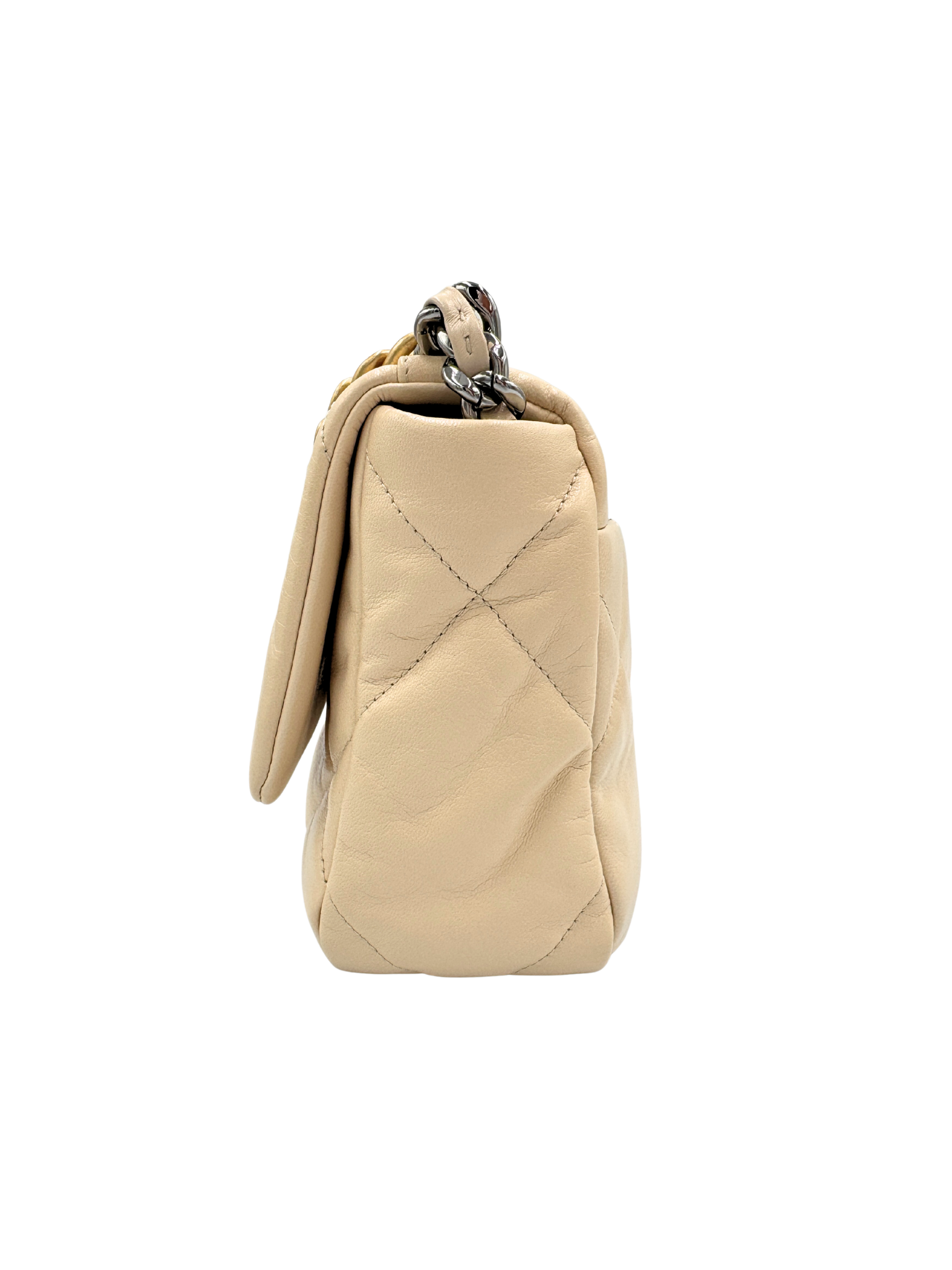 Quilted Medium Chanel 19 Shoulder Bag in Beige Lambskin Leather