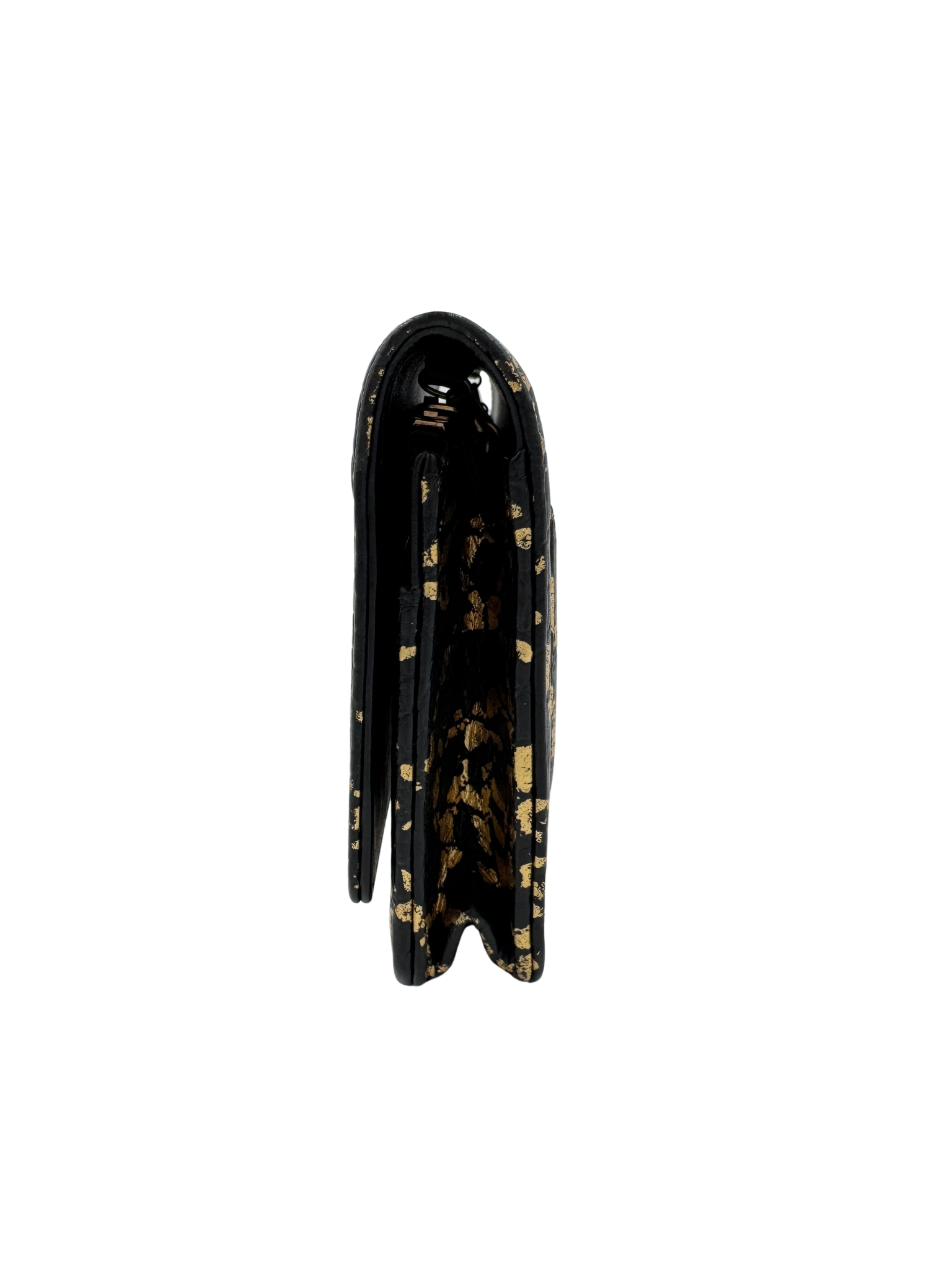 2019 Croc-Embossed Paris-New York Graffiti 2.55 Reissue Wallet on Chain in Black and Gold Leather