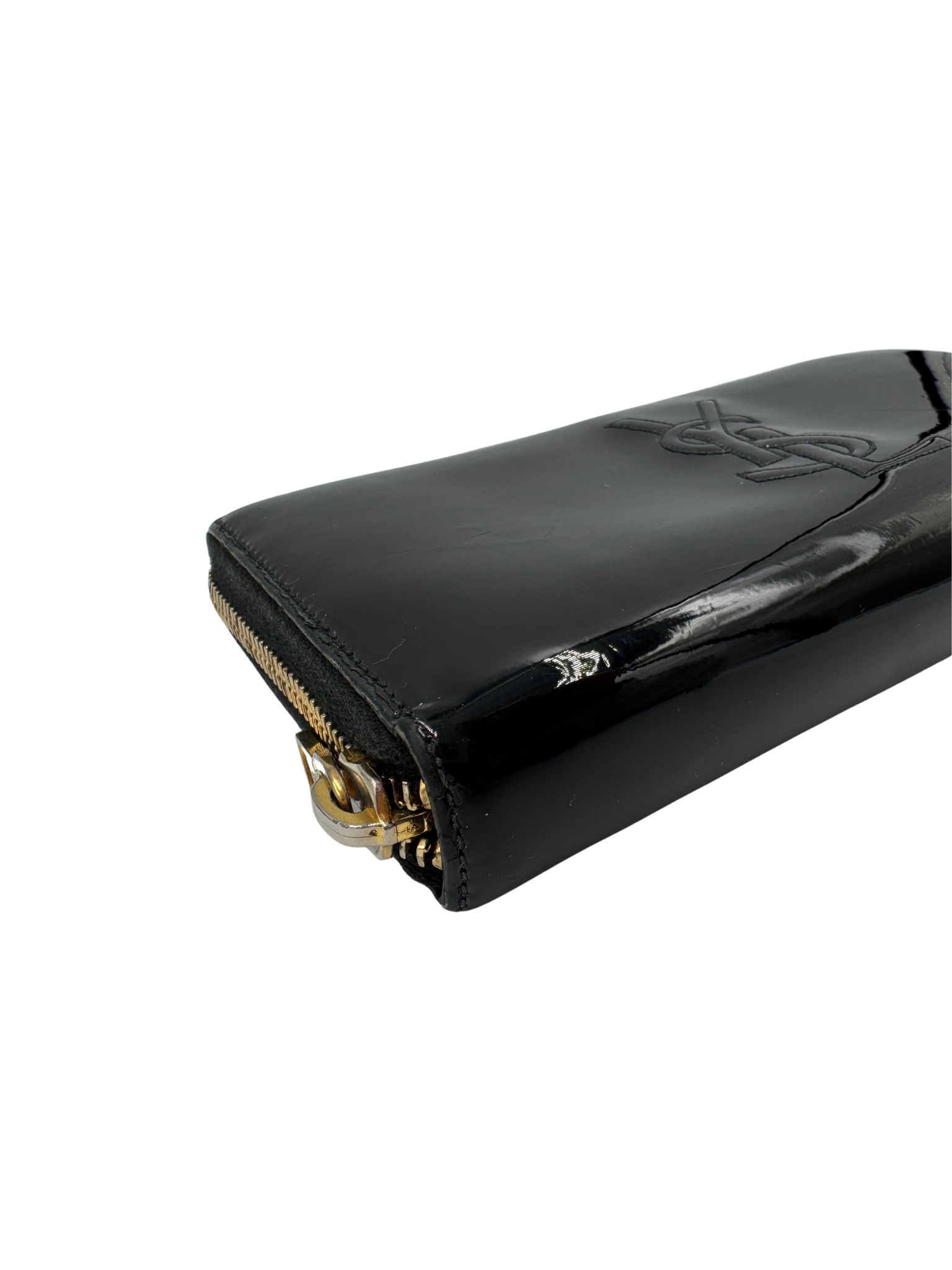 YSL Logo Continental Ziparound Wallet in Black Patent Leather