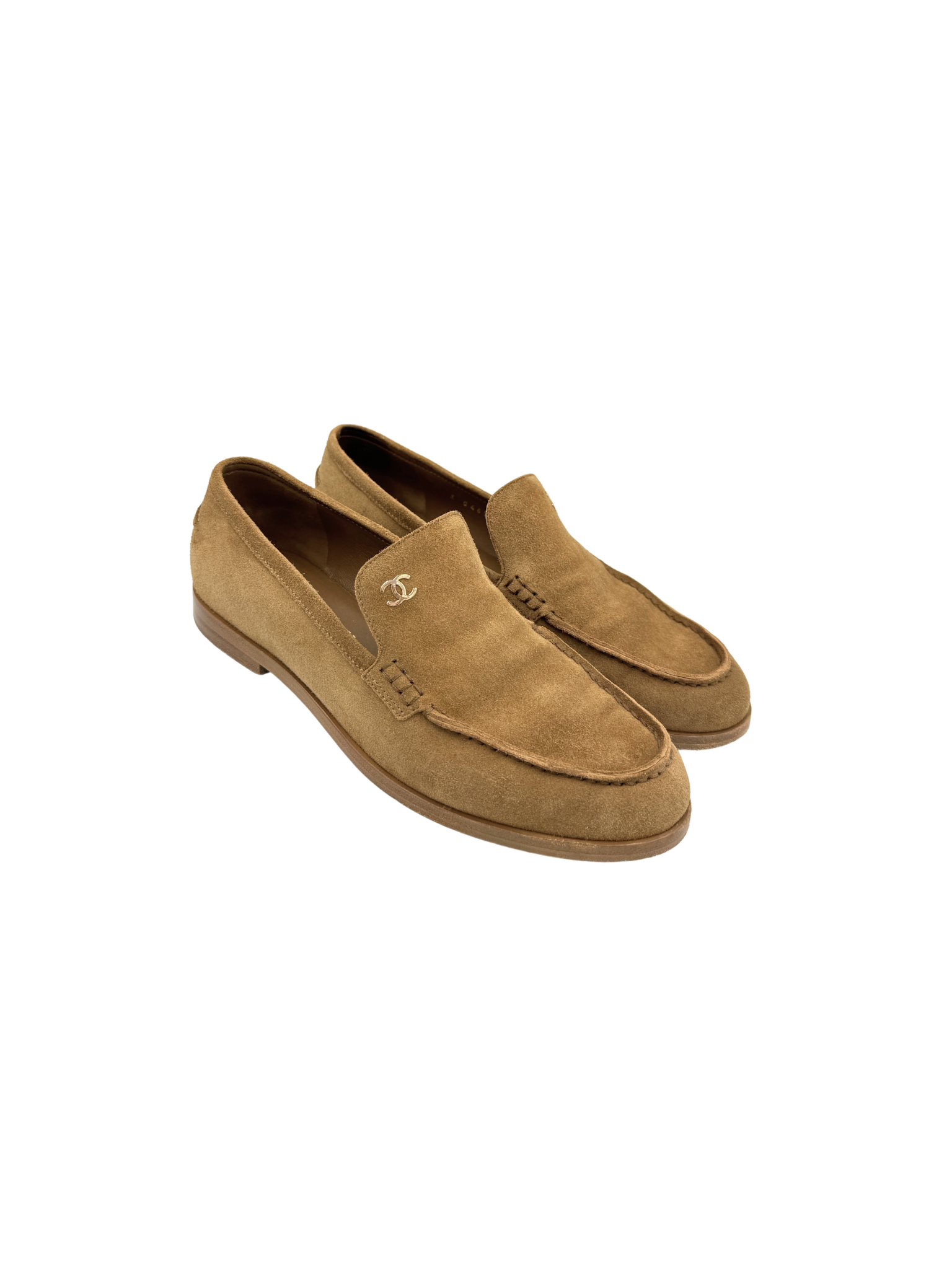 Size 38 2025 CC Logo Flat Loafers in Light Brown Suede