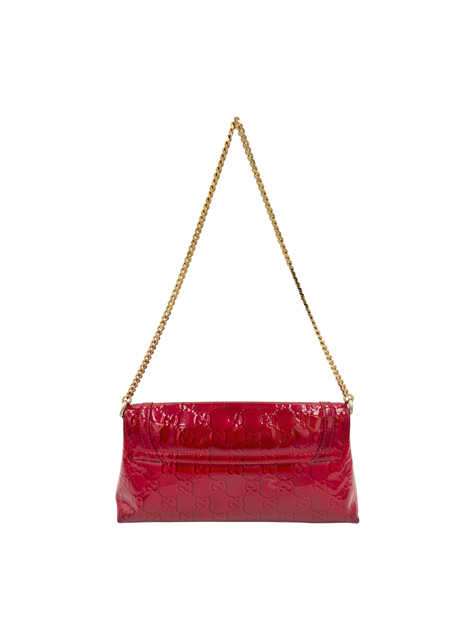 GG Monogram Shoulder Bag Pochette with Heart Accents in Red Patent Leather