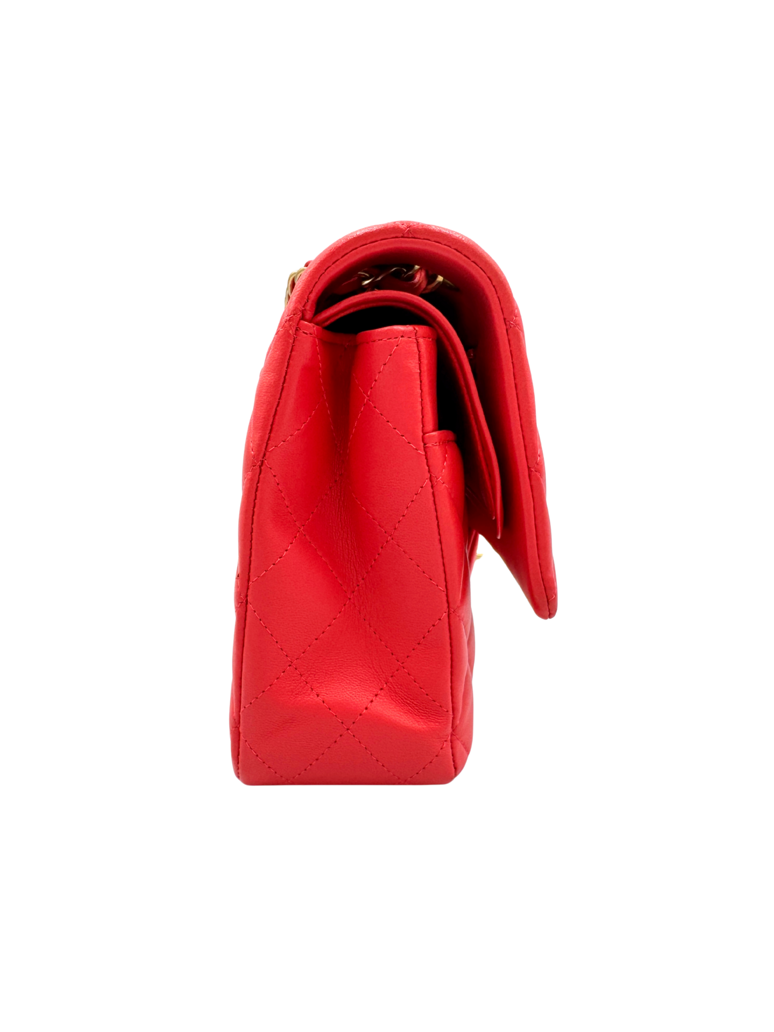 Quilted Medium Classic Double Flap Shoulder Bag in Red Lambskin Leather