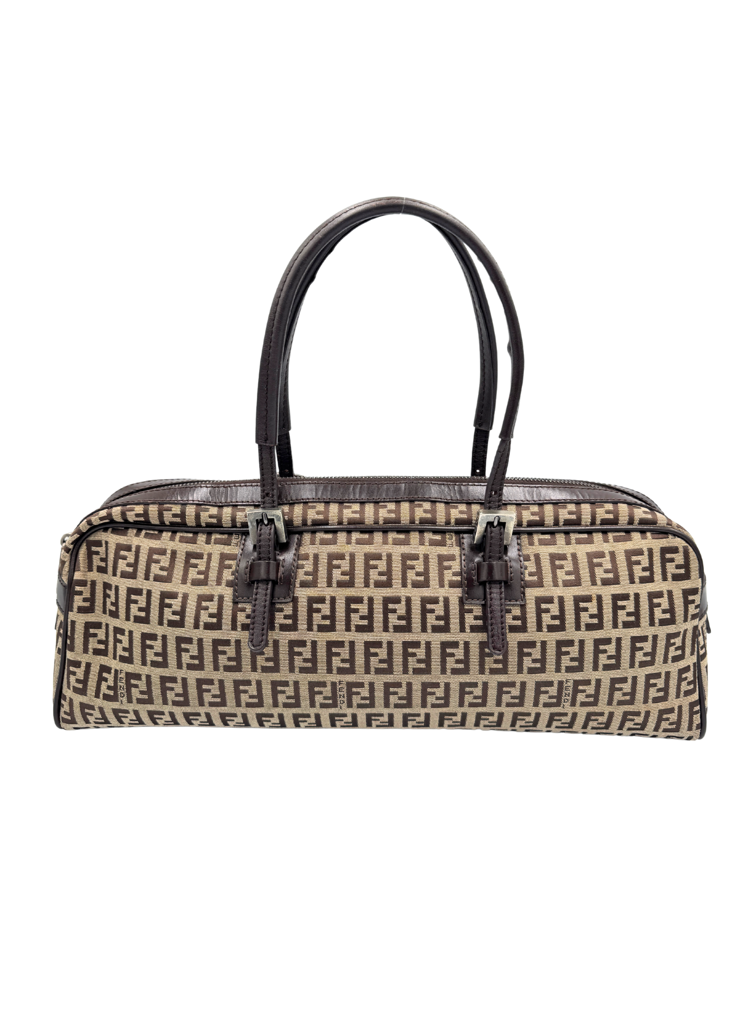 Vintage FF Zucchino Bauletto Shoulder Bag in Brown Monogram Logo Jacquard Fabric