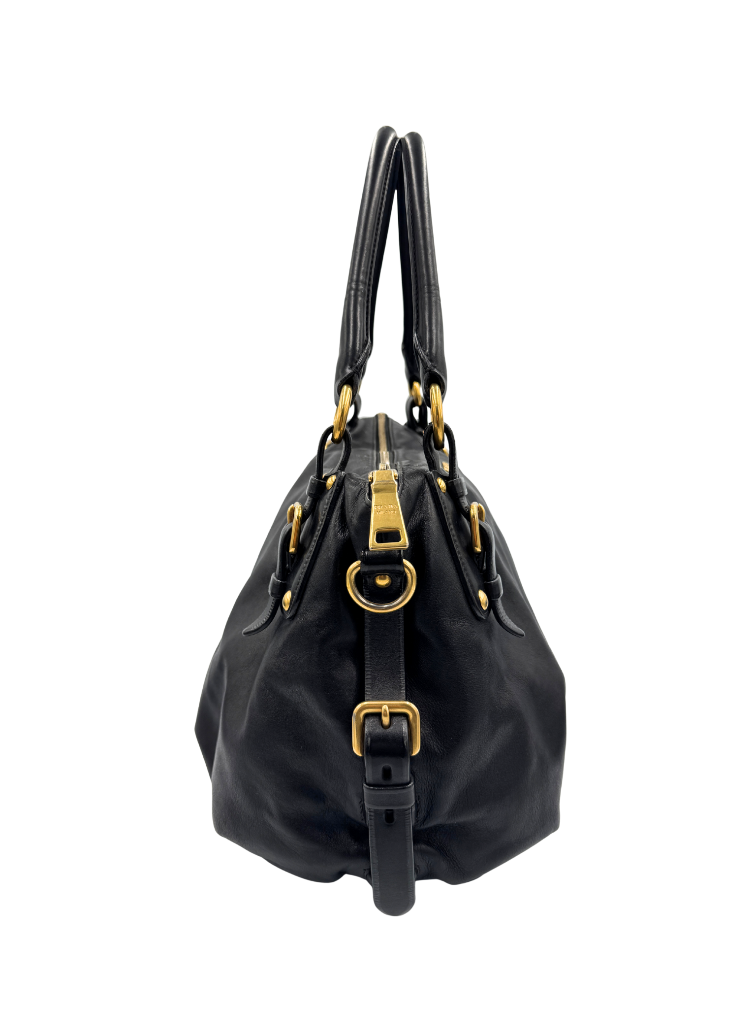 Hobo Satchel Bag with Crossbody Strap in Black Leather