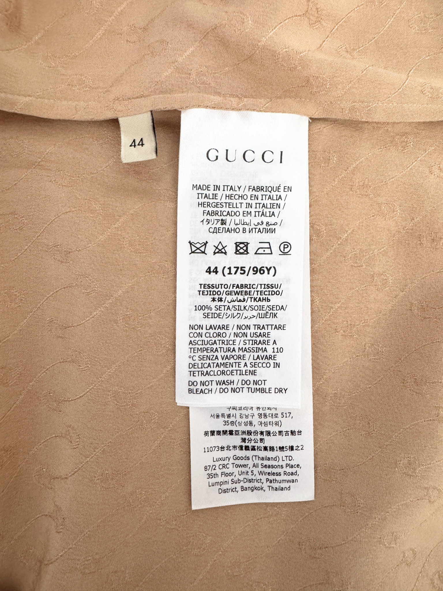 Size L / IT 44 Horsebit-Embroidered Long Sleeve Blouse in Blush Pink Jacquard Silk Crepe