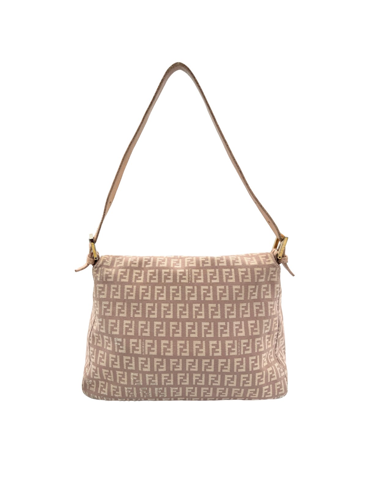 FF Logo Mamma Baguette Hobo Shoulder Bag in Mauve/Brown and Ivory Zucchino Canvas