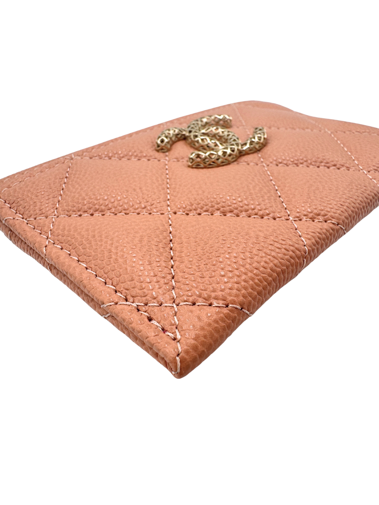 Quilted Classic CC Card Holder Wallet in Blush Nude Caviar Leather