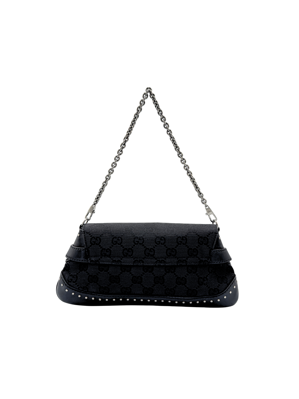 Vintage Tom Ford Era Studded Horsebit Shoulder Bag in Black Monogram GG Supreme Canvas