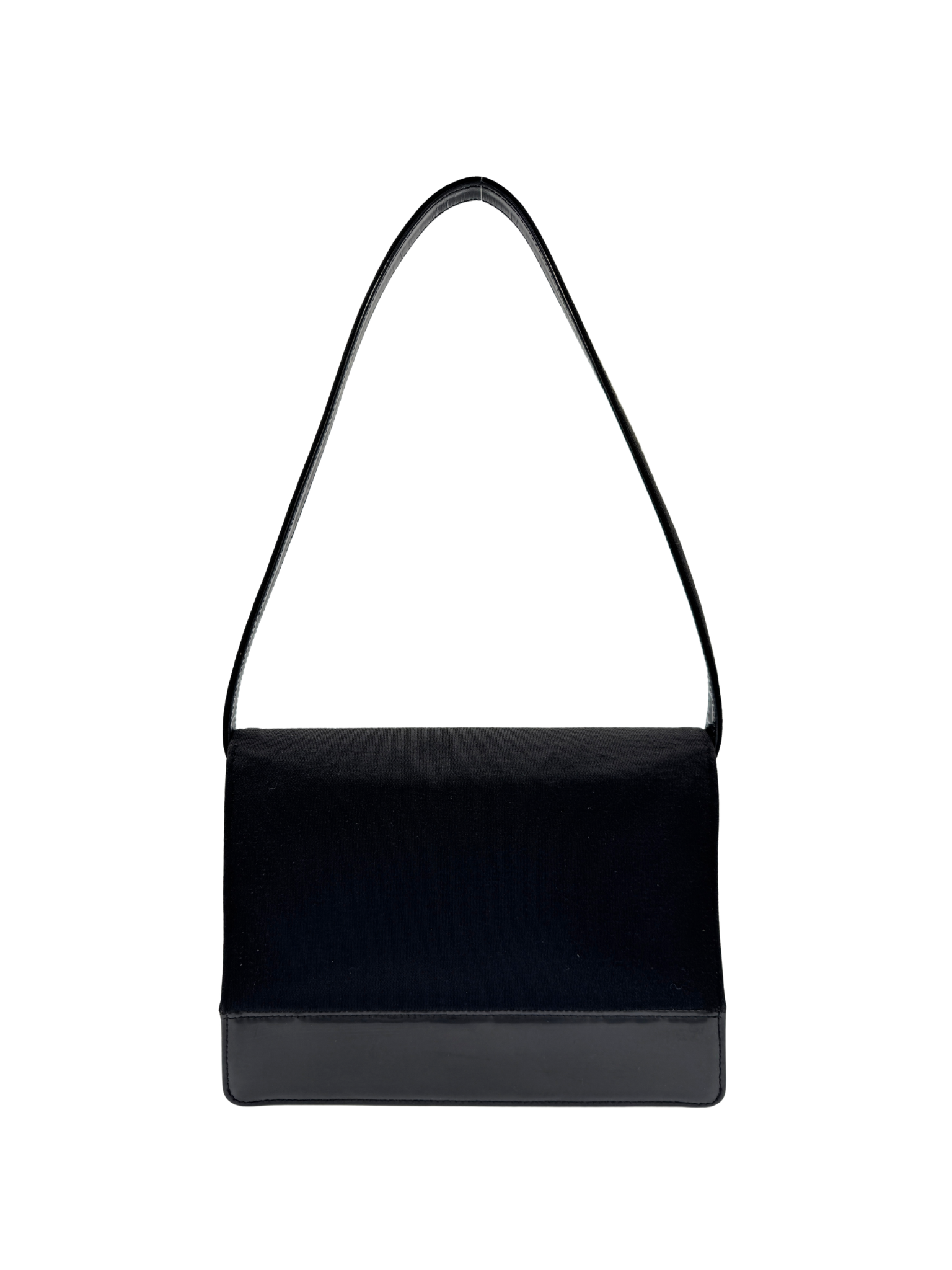 Vintage Shoulder Flap Bag with CC Accent in Black Jersey with Patent Leather Accents