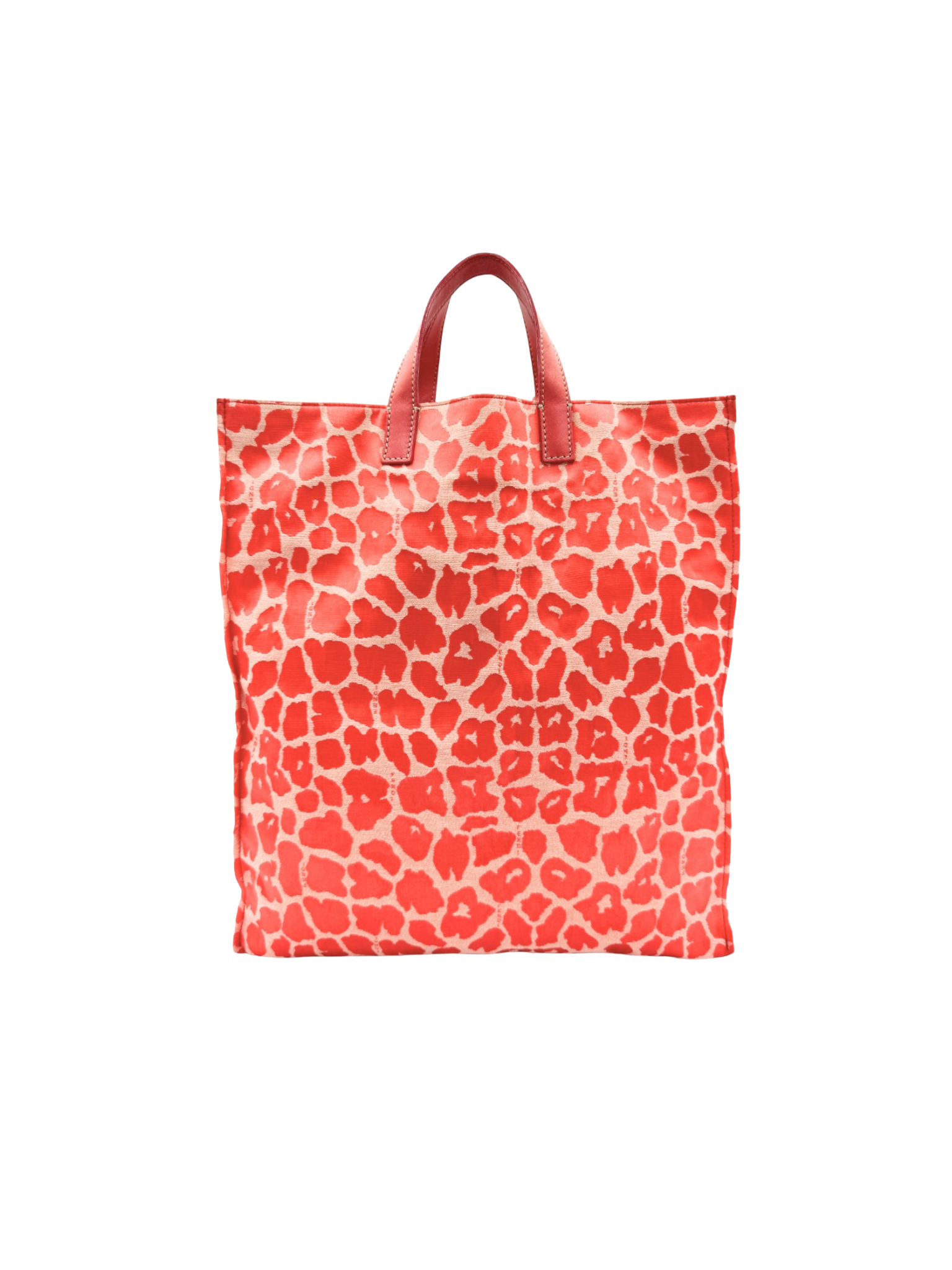 Leopard Print North/South Shopping Tote Bag in Red Embroidered Canvas