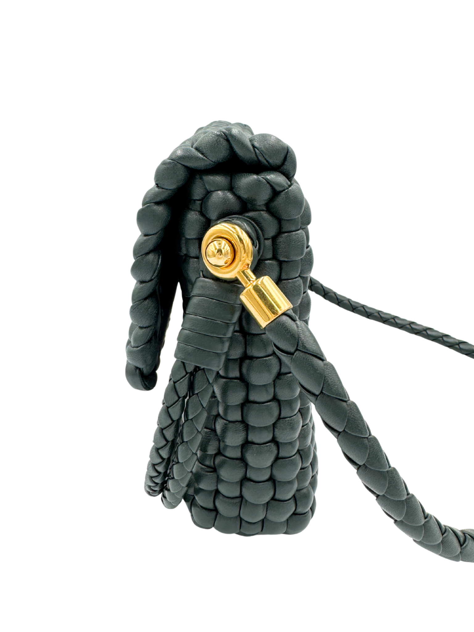 Swing Shoulder Bag in Dark Green Intrecciato Woven Leather
