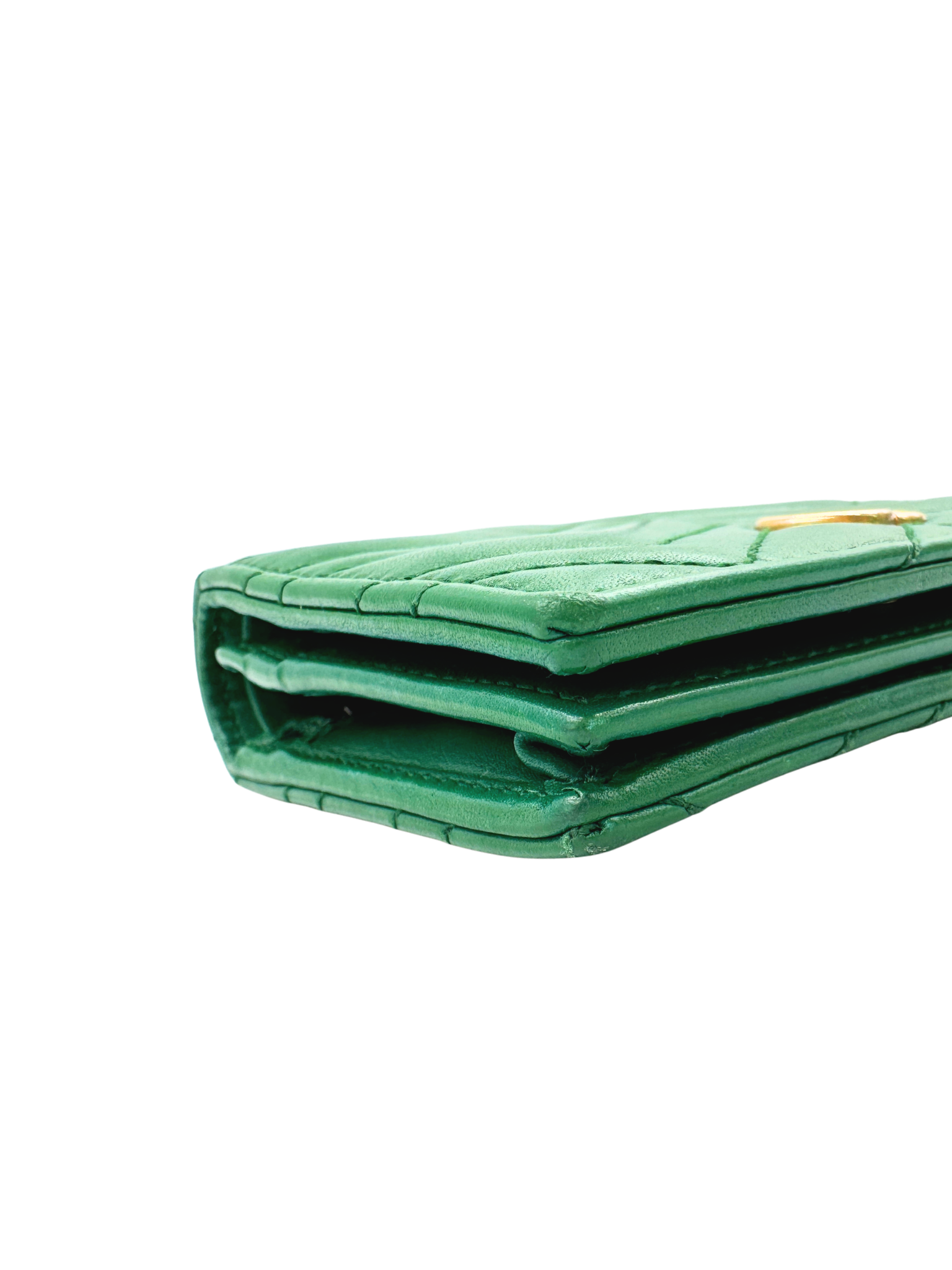 GG Marmont Chevron Matelasse Quilted Foldover Card Holder Wallet in Green Leather