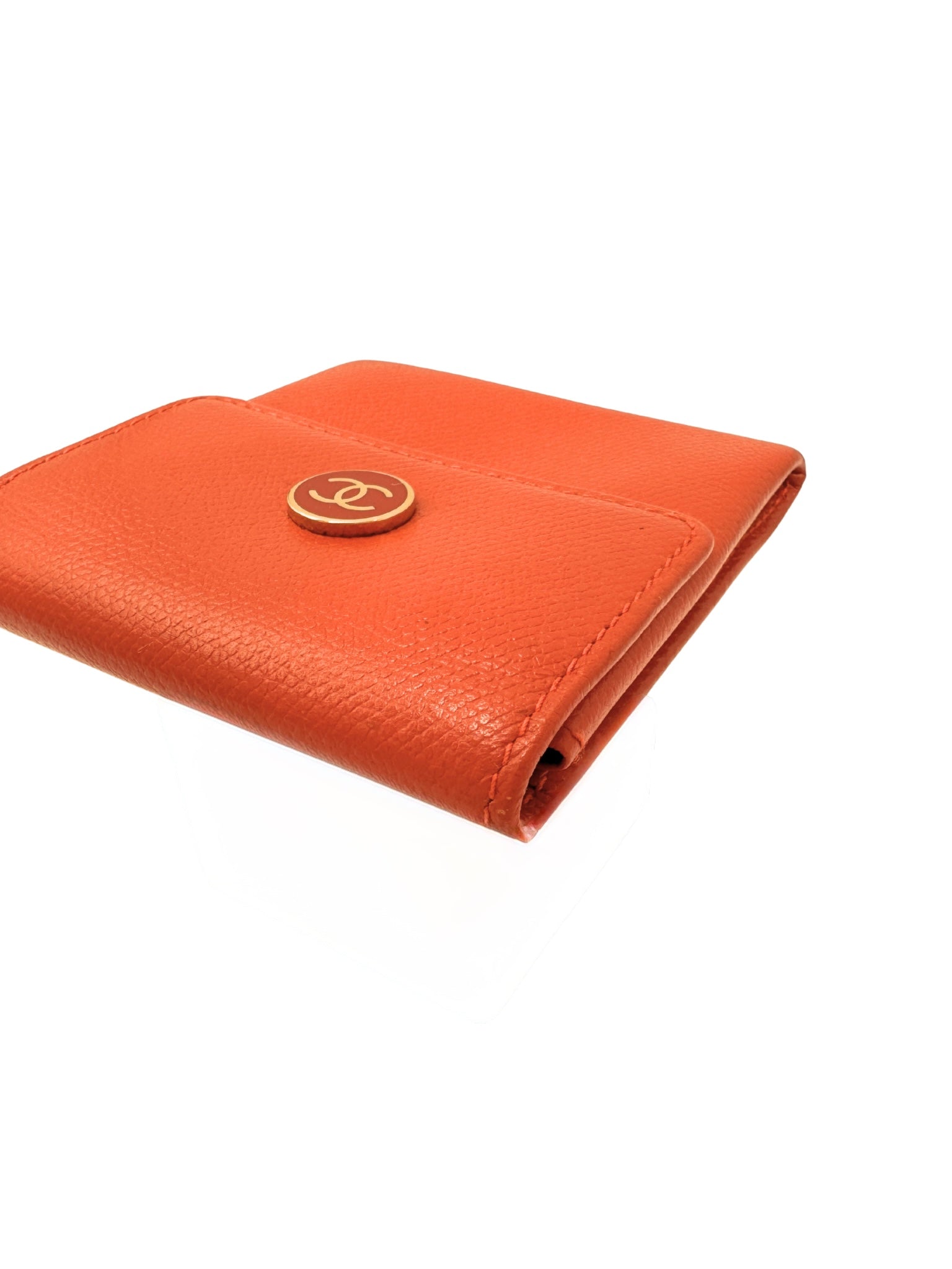 Vintage CC Compact Wallet in Orange Calfskin Leather