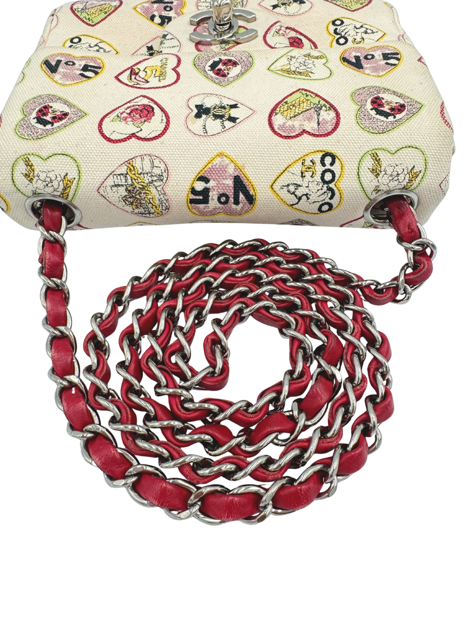 Limited-Edition Valentine's Collection Sweetheart Square Mini Classic Flap Bag in Heart Printed Ivory Canvas