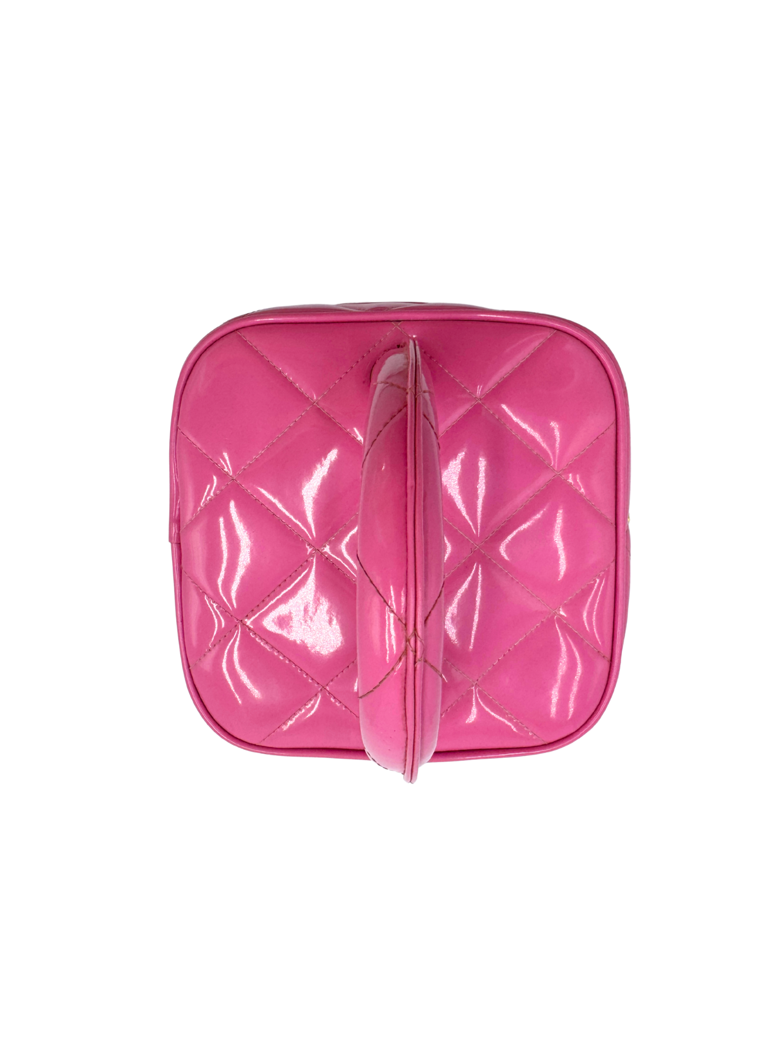 Vintage 1995 Barbie Quilted Vanity Case with Top Handle in Pink Patent Leather