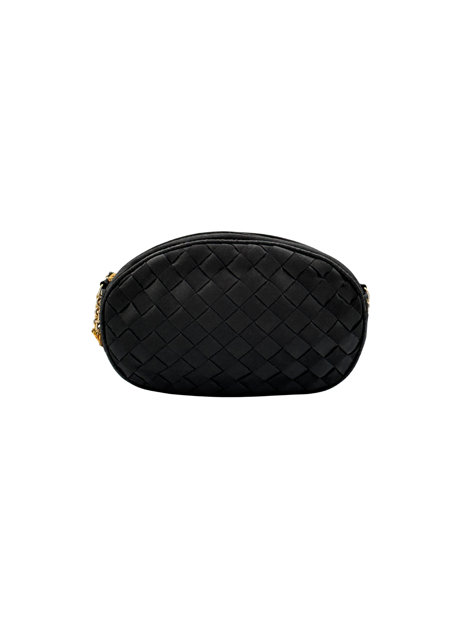Vintage Camera Shoulder Bag in Black Intrecciato Woven Satin