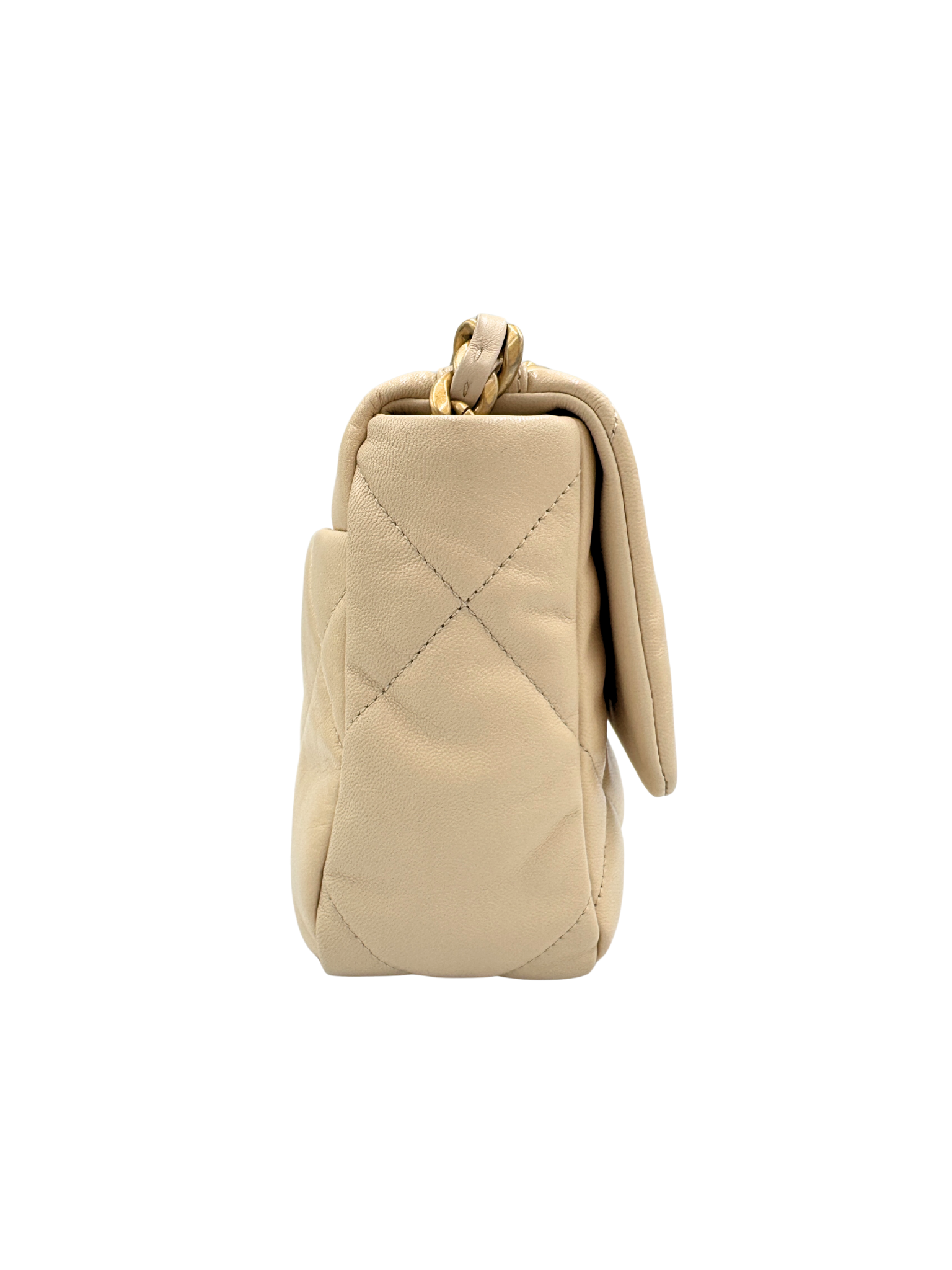 Quilted Medium Chanel 19 Shoulder Bag in Beige Lambskin Leather
