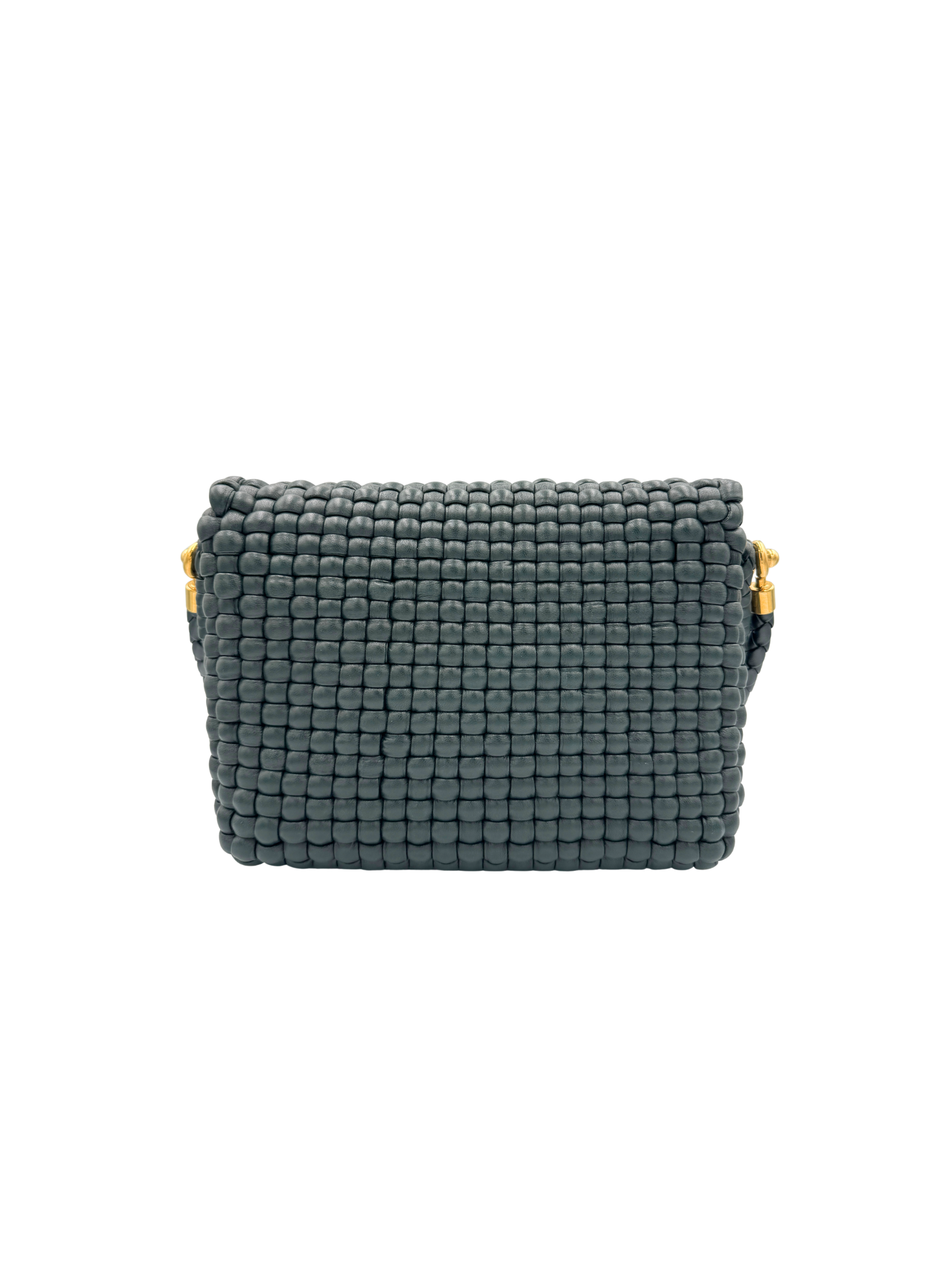 Swing Shoulder Bag in Dark Green Intrecciato Woven Leather