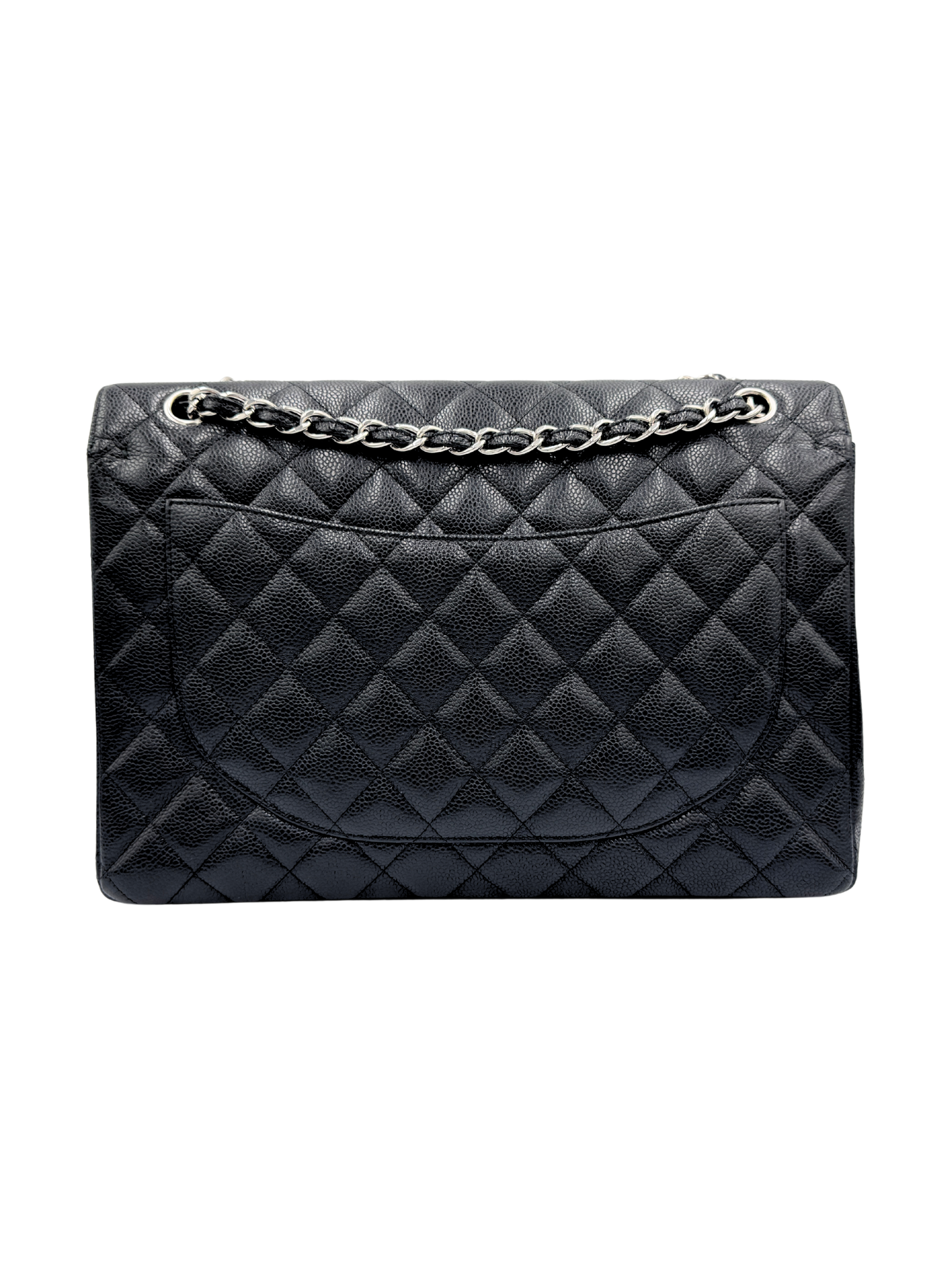 Quilted Maxi Classic Double Flap Shoulder Bag in Black Caviar Leather