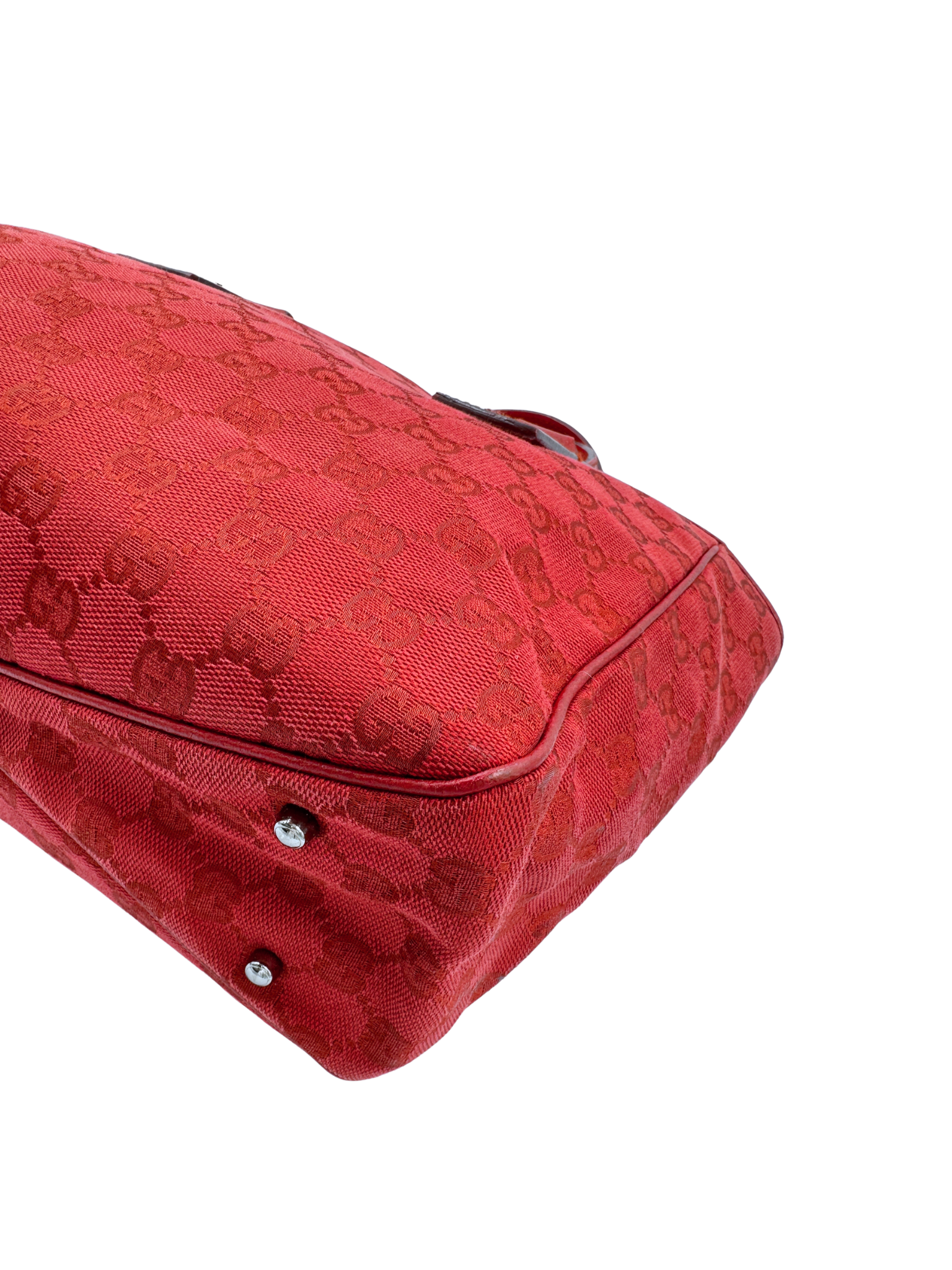 Small East-West Logo Shopping Tote Bag in Red Monogram GG Supreme Canvas