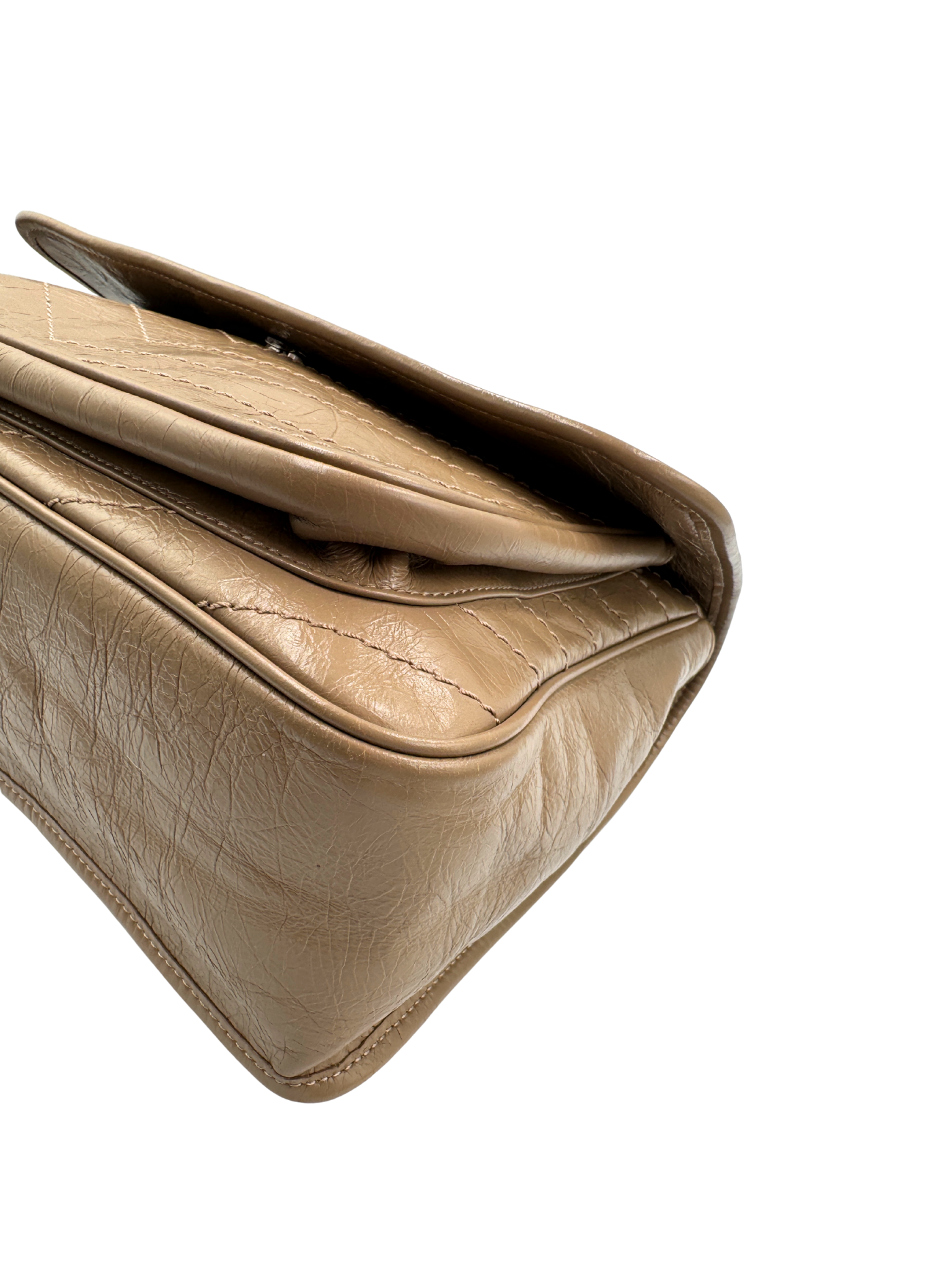 Medium Niki Chevron YSL Logo Shoulder Bag in Taupe Crinkled Calfskin Leather